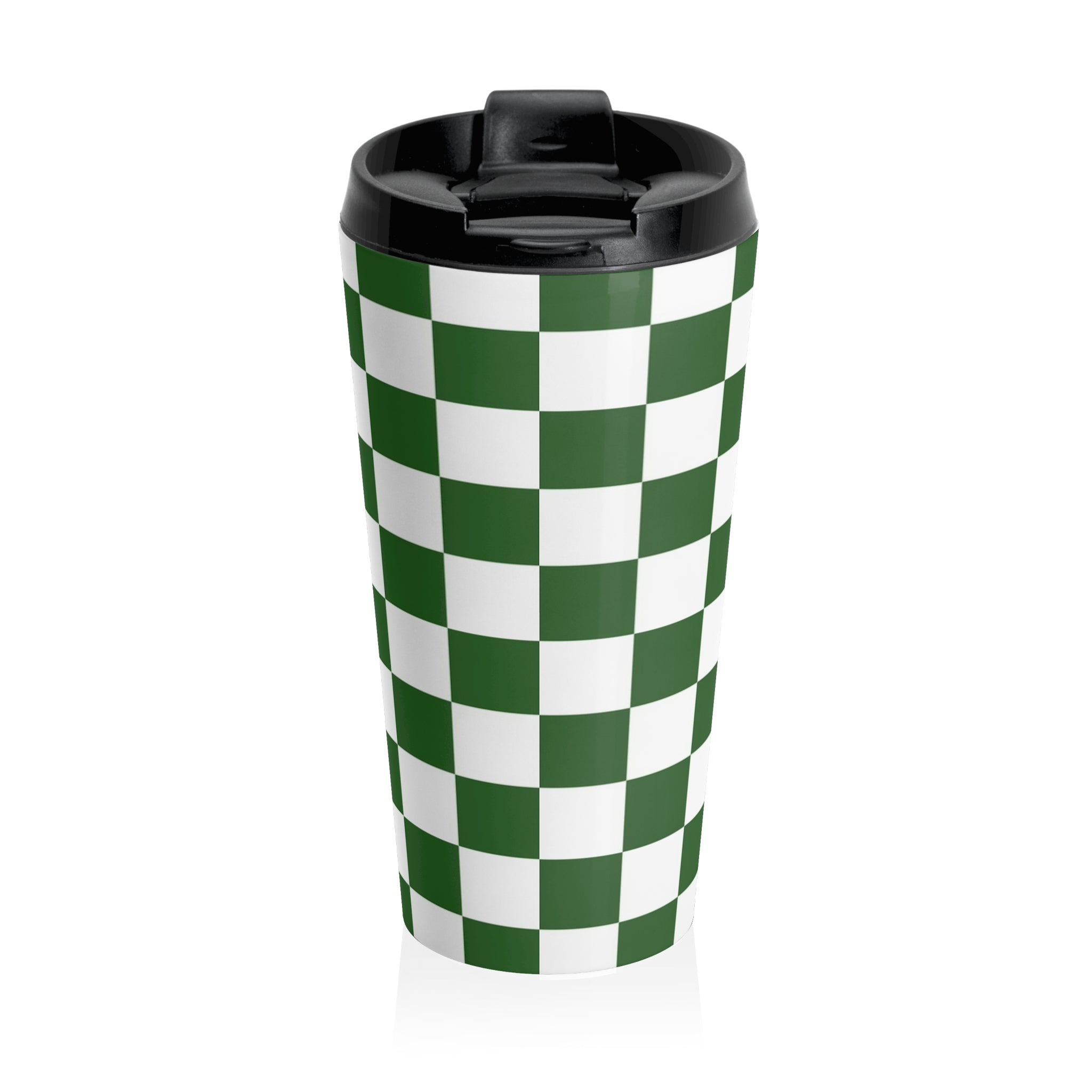 Checkerboard White and Dark Green Stainless Steel Travel Mug, Artsulli - Art is Long, Life is Short, Mug, , , , , , , 