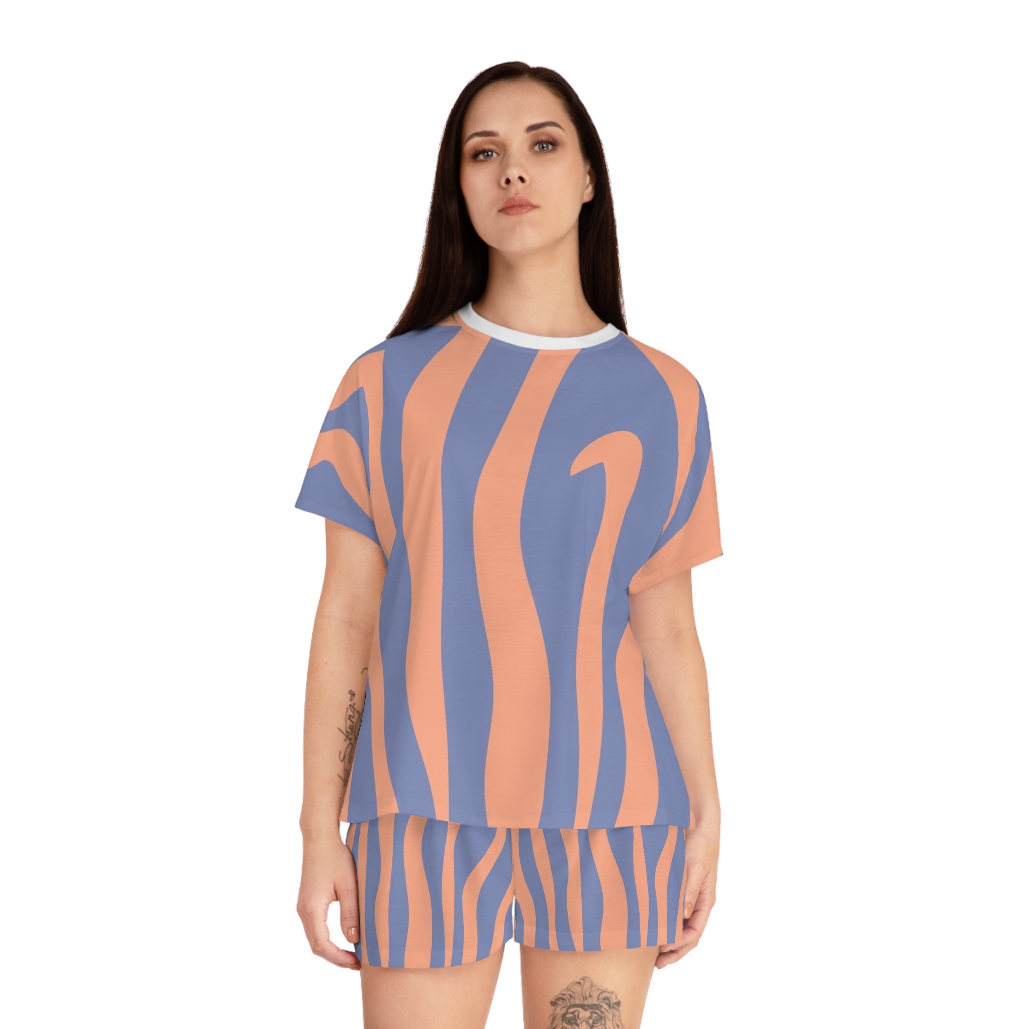 Melting Zebra Stripes Women's Short Pajama Set (AOP), Artsulli - Art is Long, Life is Short, All Over Prints, , , , , , , 