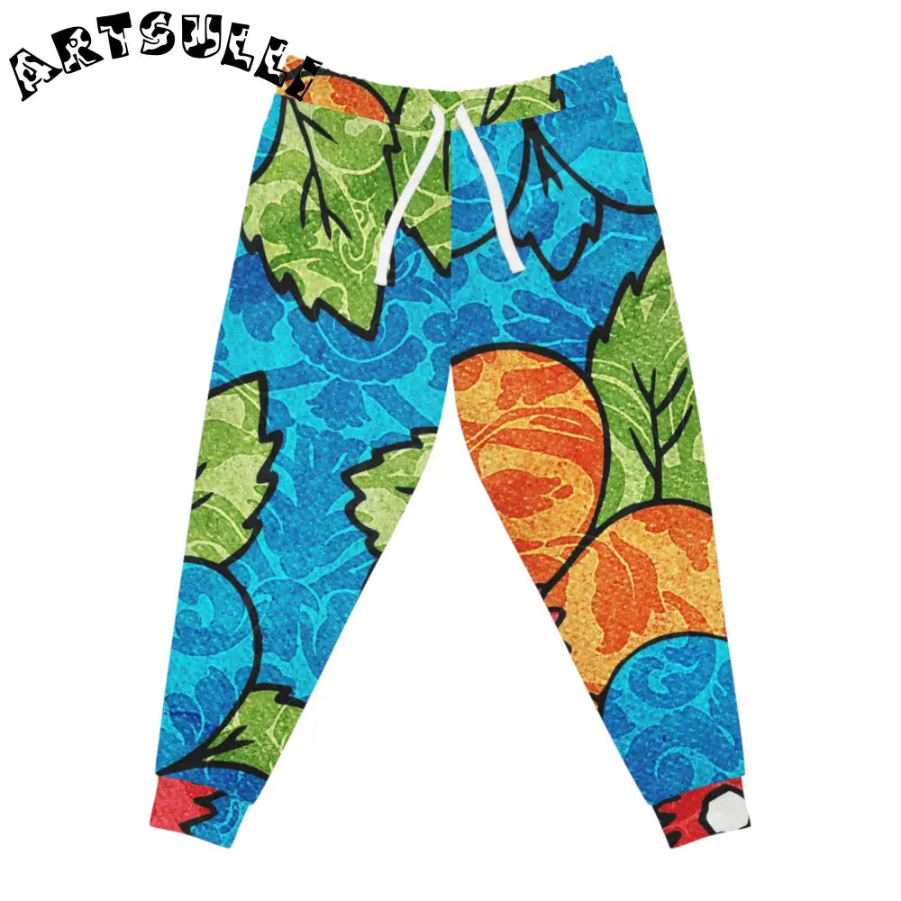 Blue Orange Groovy Athletic Joggers (AOP), Artsulli - Art is Long, Life is Short, All Over Prints, Size, S, Color, Seam thread color automatically matched to design, , , 66795340280880066686