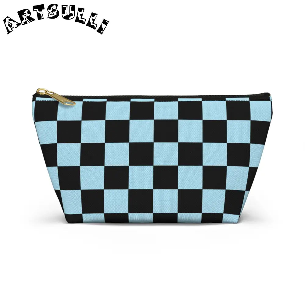 JAKKOUTTHEBXX Checkerboard Black and Blue Accessory Pouch w T-bottom