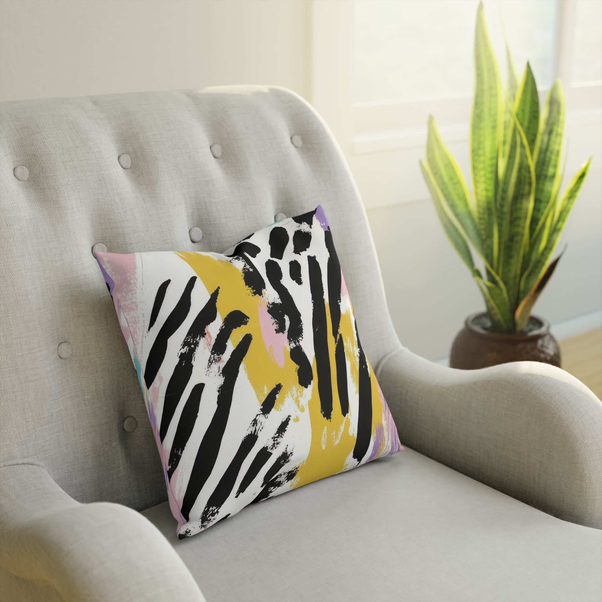 Wild Zebra Stripes x Paint Brush Strokes Multi-Color Cushion, Artsulli - Art is Long, Life is Short, Home Decor, , , , , , , 
