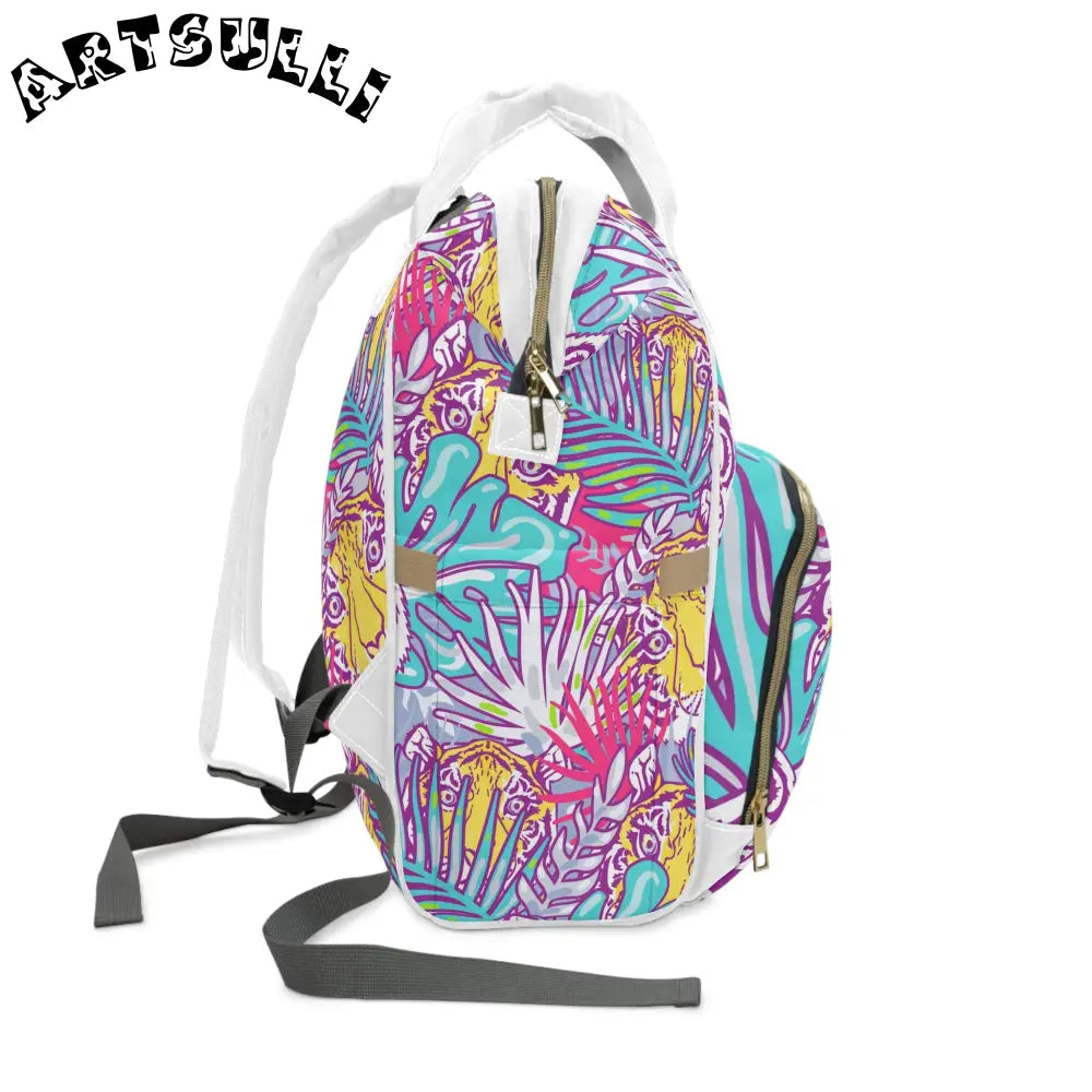 JAKKOUTTHEBXX Tropical Floral Tigers Torquise and Purple