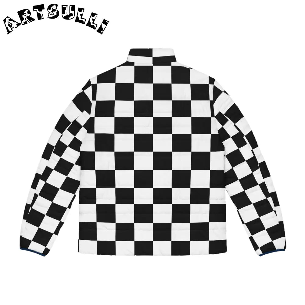 JAKKOUTTHEBXX Checkerboard Black and White Men’s Puffer Jacket (AOP)