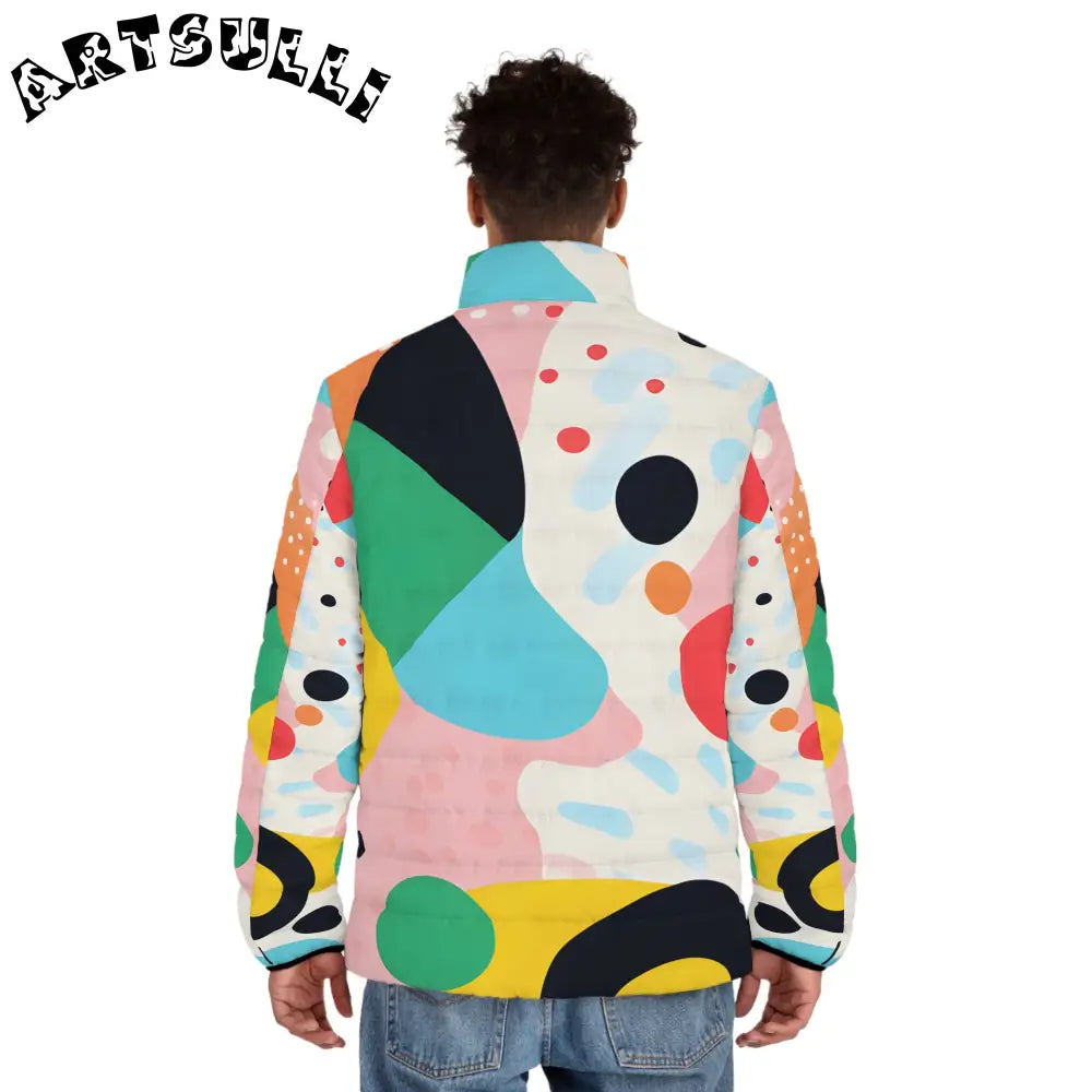 JAKKOUTTHEBXX Colorful Abstract Shapes Men’s Puffer Jacket (AOP)