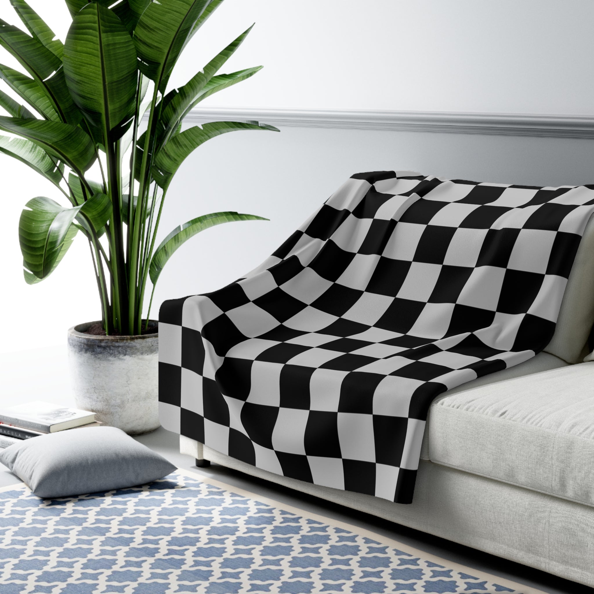Checkerboard Dada Black and Light Gray Sherpa Fleece Blanket, Artsulli - Art is Long, Life is Short, Home Decor, , , , , , , 