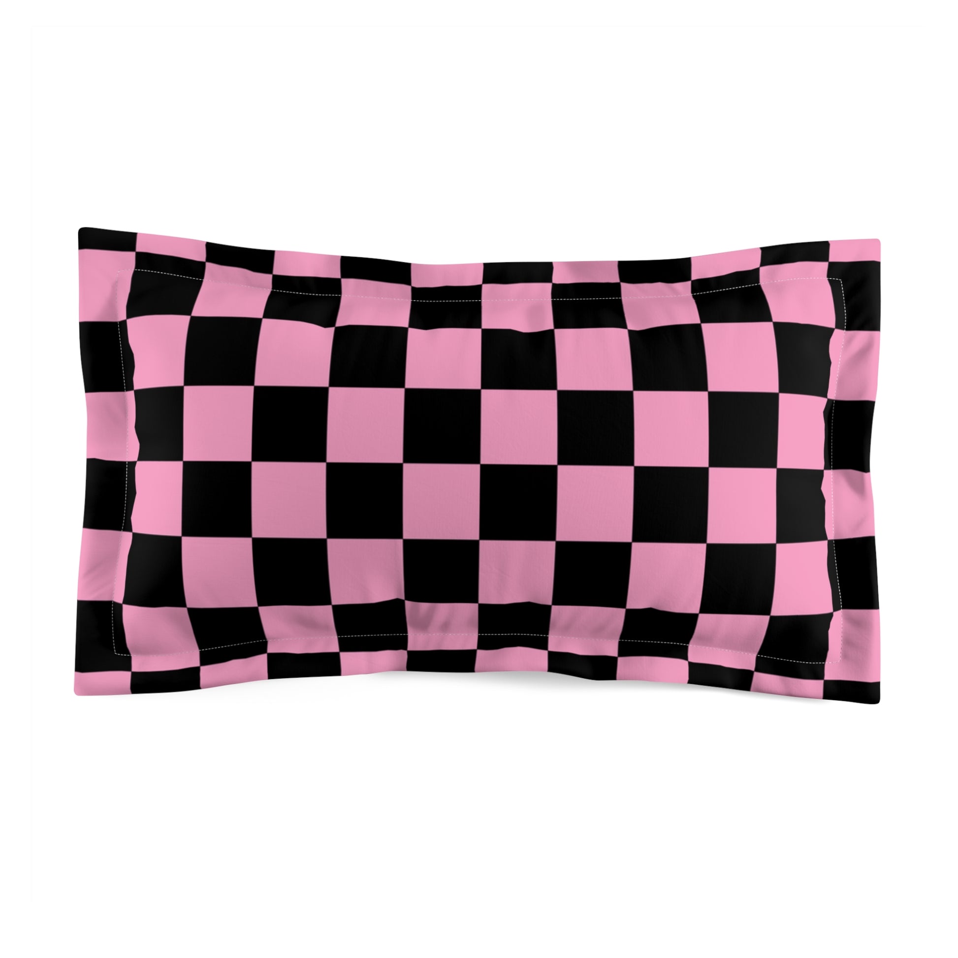 Checkerboard Black and Pink Microfiber Pillow Sham, Artsulli - Art is Long, Life is Short, Home Decor, Size, King, , , , , 19860813765349771759