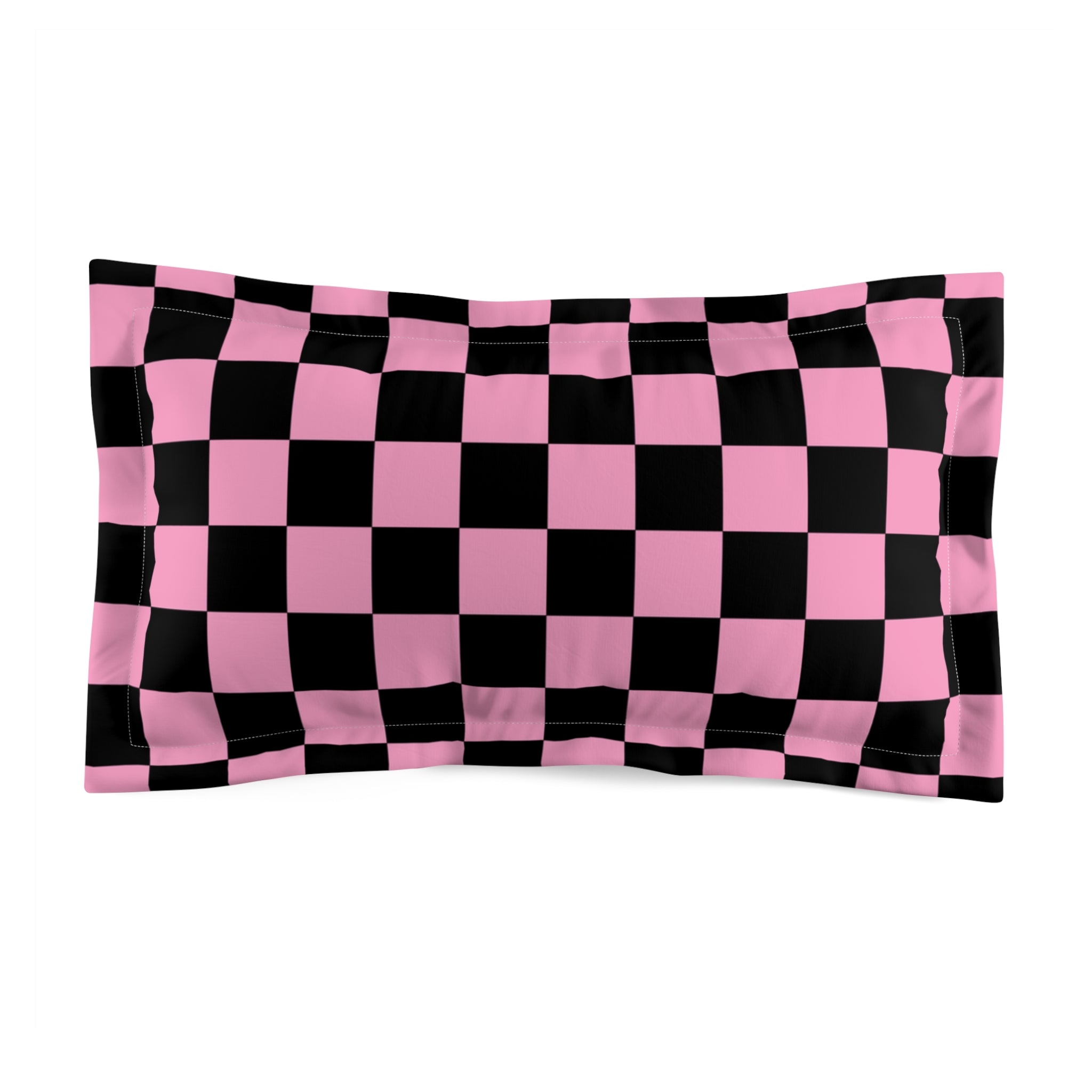 Checkerboard Black and Pink Microfiber Pillow Sham, Artsulli - Art is Long, Life is Short, Home Decor, Size, King, , , , , 19860813765349771759