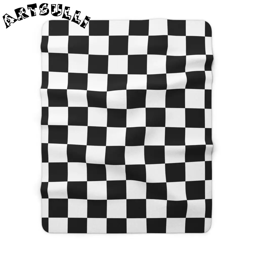 JAKKOUTTHEBXX Checkerboard Black and White Sherpa Fleece Blanket