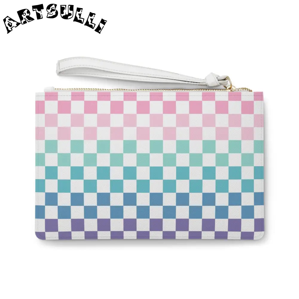 JAKKOUTTHEBXX Vaporwave Rainbow Checkerboard Multi-Color Clutch Bag