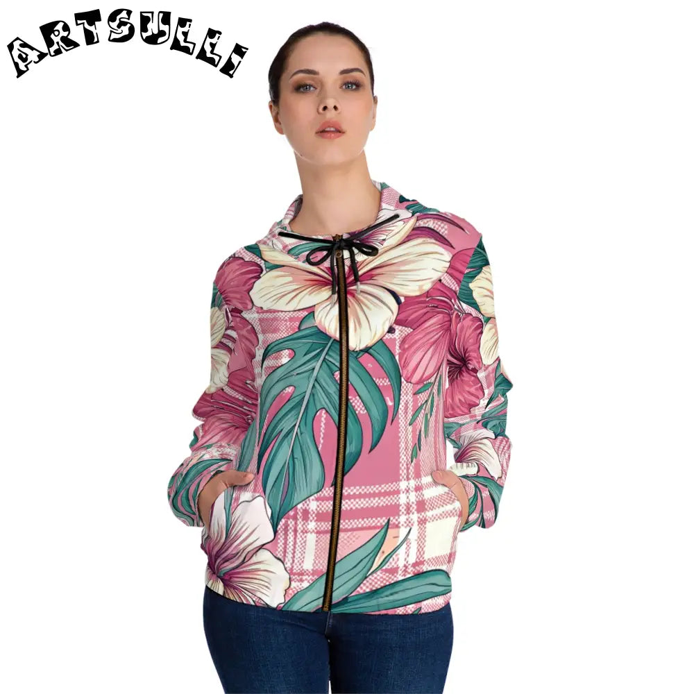 JAKKOUTTHEBXX Plaid x Floral Burgundy and Green Women’s Full-Zip