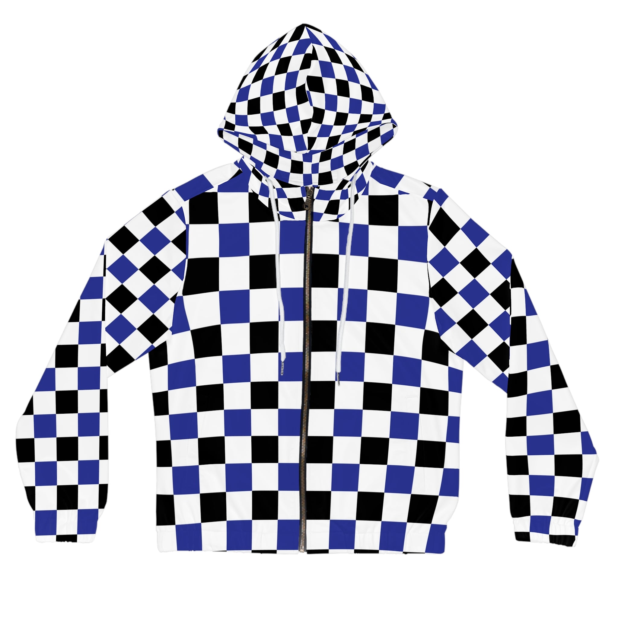 Checkerboard Blue White and Black Women’s Full-Zip Hoodie (AOP), Artsulli - Art is Long, Life is Short, All Over Prints, Size, XS, Color, White, , , 49464482758781145685