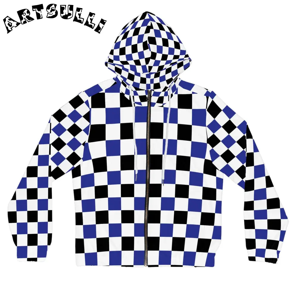 JAKKOUTTHEBXX Checkerboard Blue White and Black Women’s Full-Zip