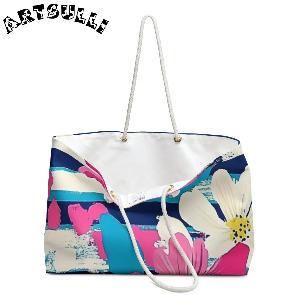 JAKKOUTTHEBXX Dayglo Floral Stripes Multi-Color Weekender Bag