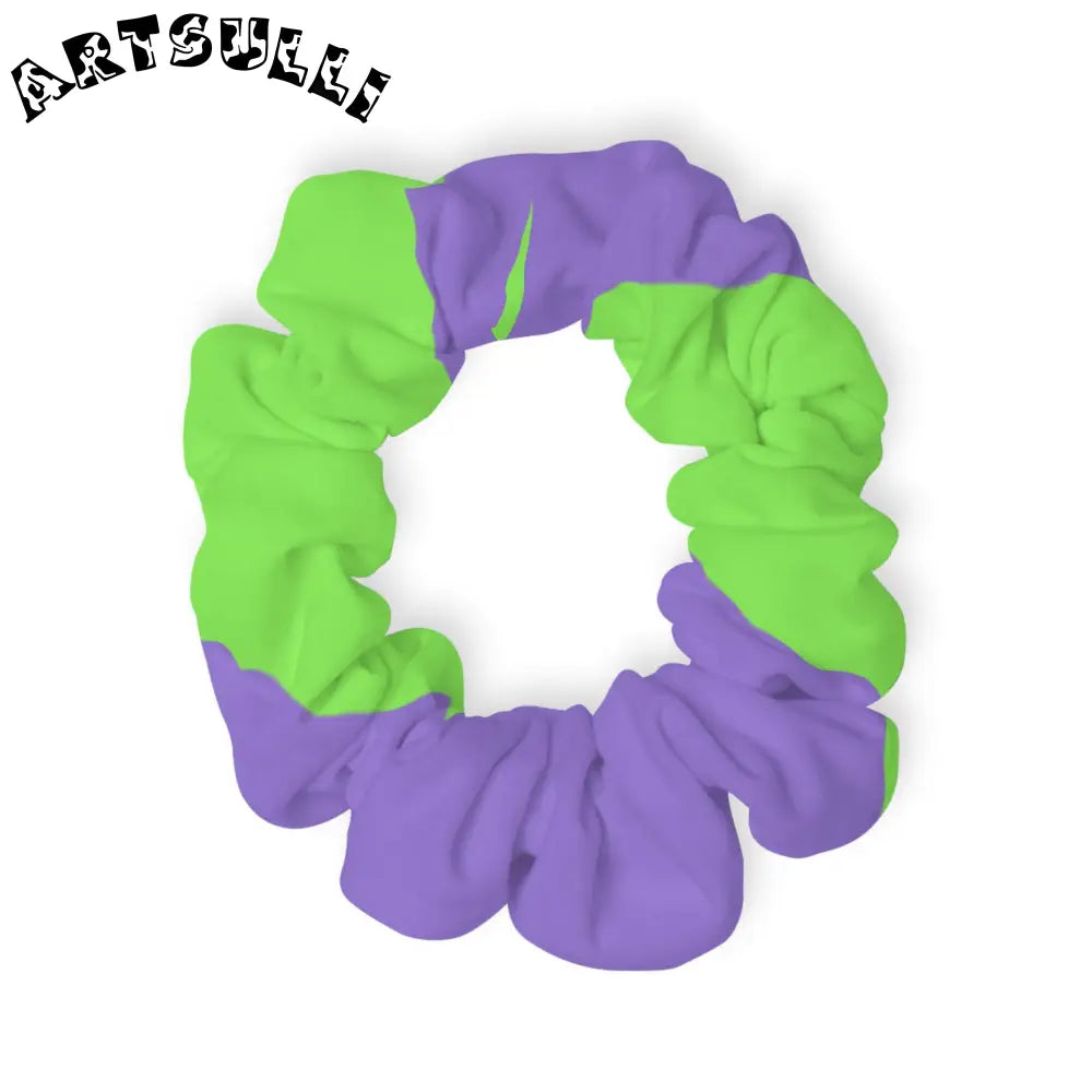 JAKKOUTTHEBXX Tyrannosaurus Print Green and Purple Scrunchie