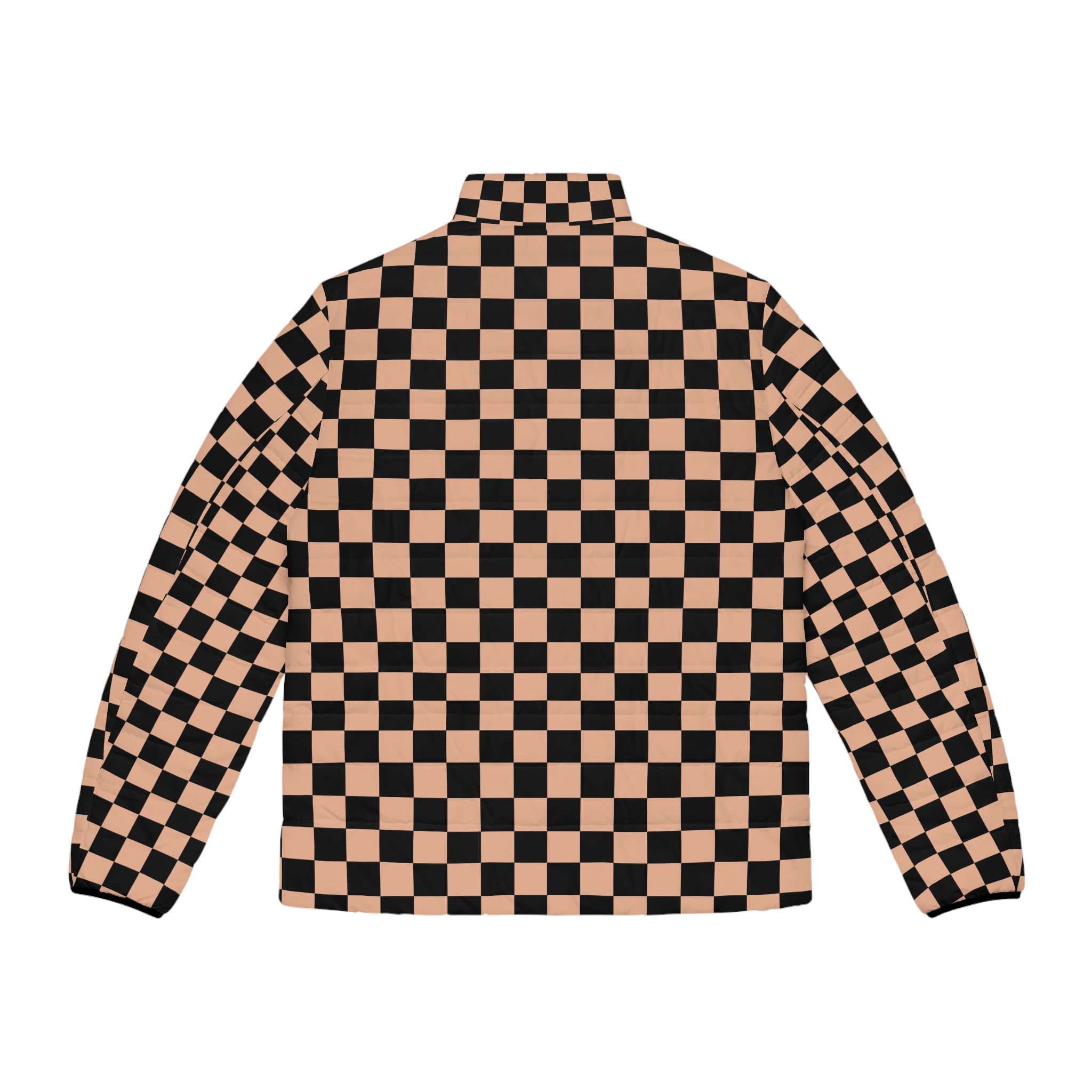 Checkerboard Soft Orange and Black Men's Puffer Jacket (AOP), Artsulli - Art is Long, Life is Short, All Over Prints, , , , , , , 