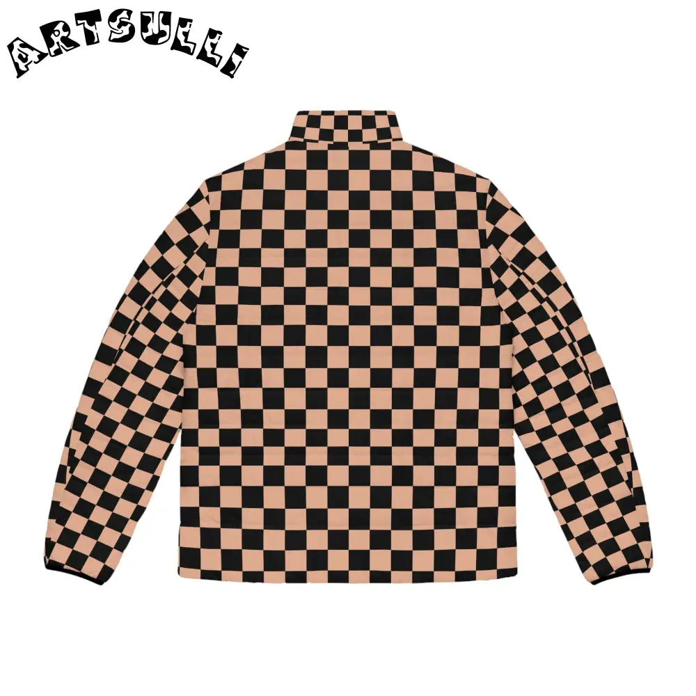 JAKKOUTTHEBXX Checkerboard Soft Orange and Black Men’s Puffer Jacket