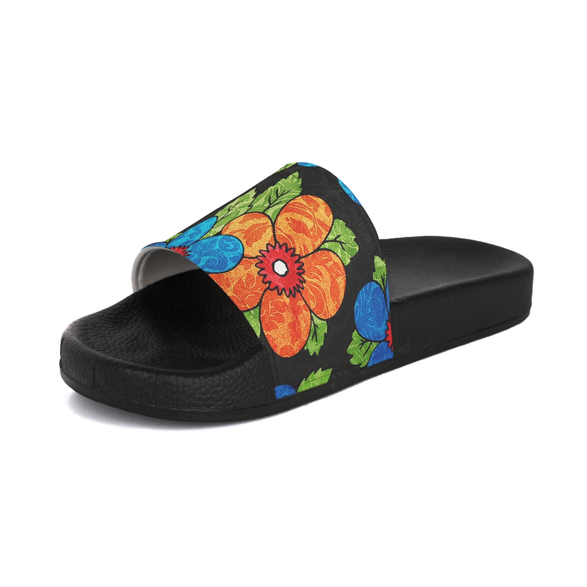 Groovy Black Floral Kl Men's Slide Sandals, Artsulli - Art is Long, Life is Short, Shoes, , , , , , , 