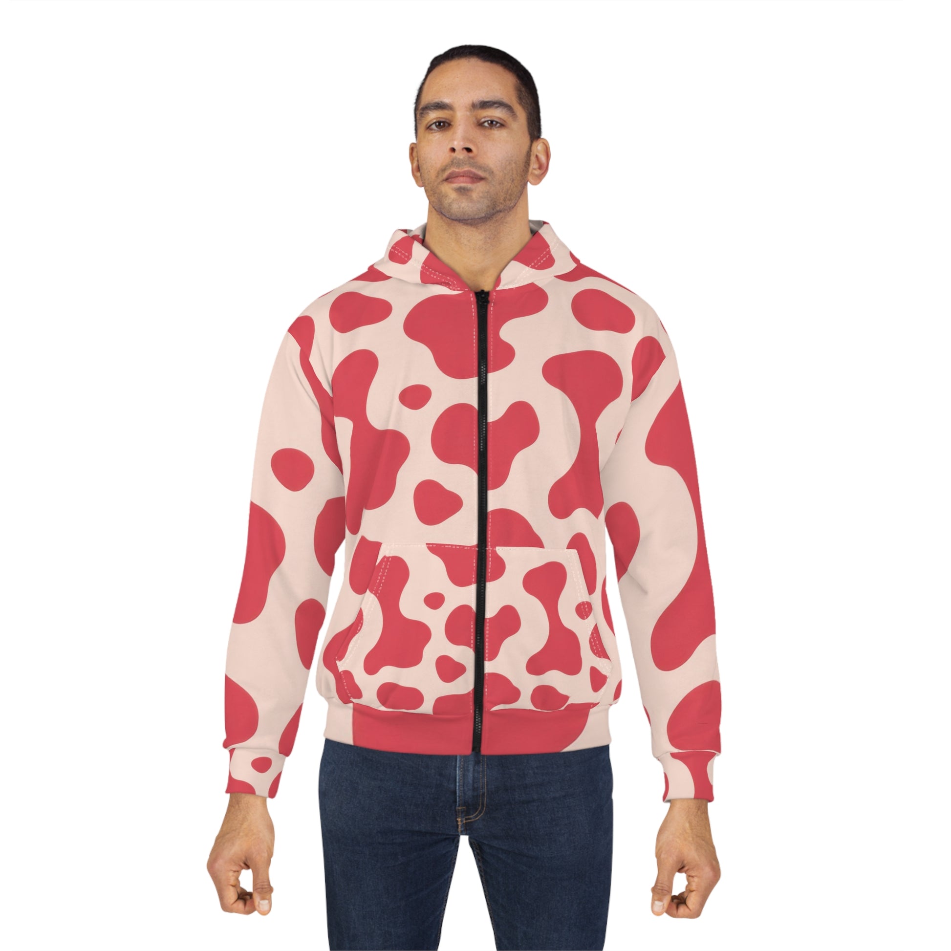 Red Jungle Cow Unisex Zip Hoodie (AOP), Artsulli - Art is Long, Life is Short, All Over Prints, , , , , , , 
