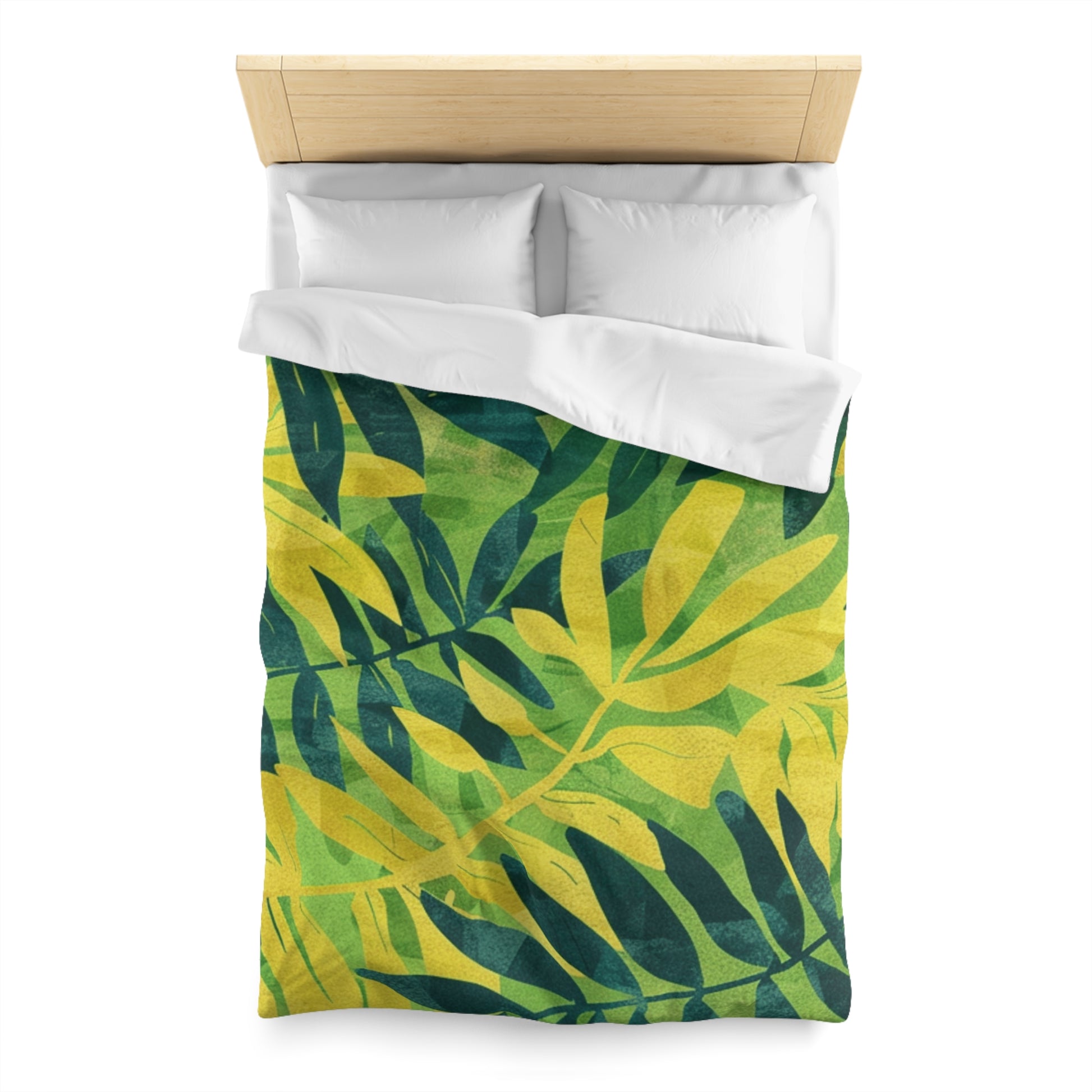 Green Leaf x Yellow Leaf x Tropical x Jungle Microfiber Duvet Cover, Artsulli - Art is Long, Life is Short, Home Decor, , , , , , , 
