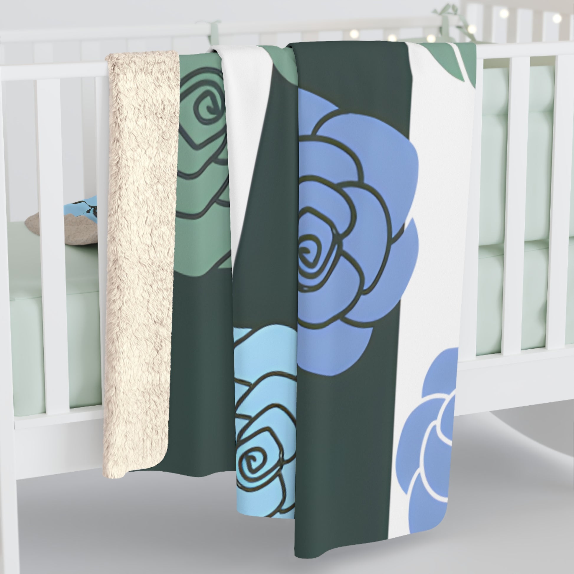Stripes x Roses Black and White Sherpa Fleece Blanket, Artsulli - Art is Long, Life is Short, Home Decor, , , , , , , 