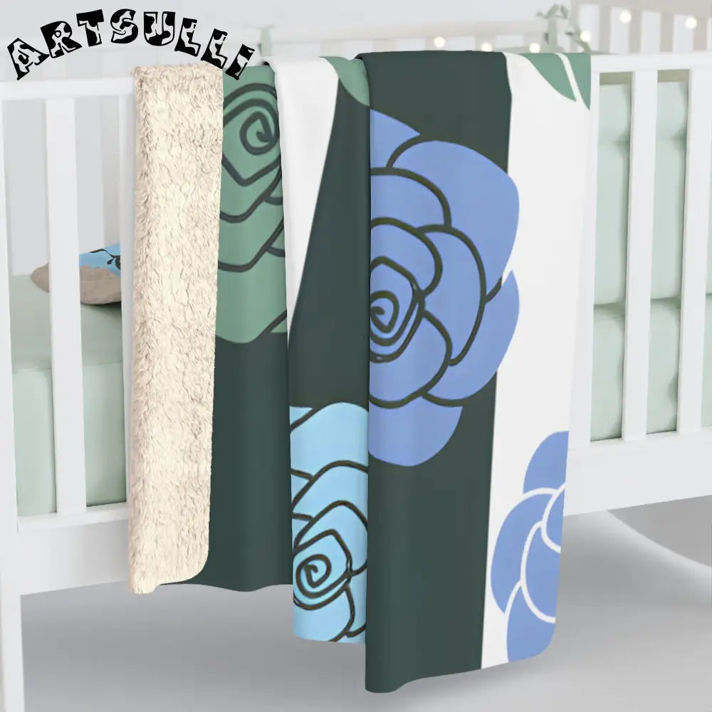 JAKKOUTTHEBXX Stripes x Roses Black and White Sherpa Fleece Blanket
