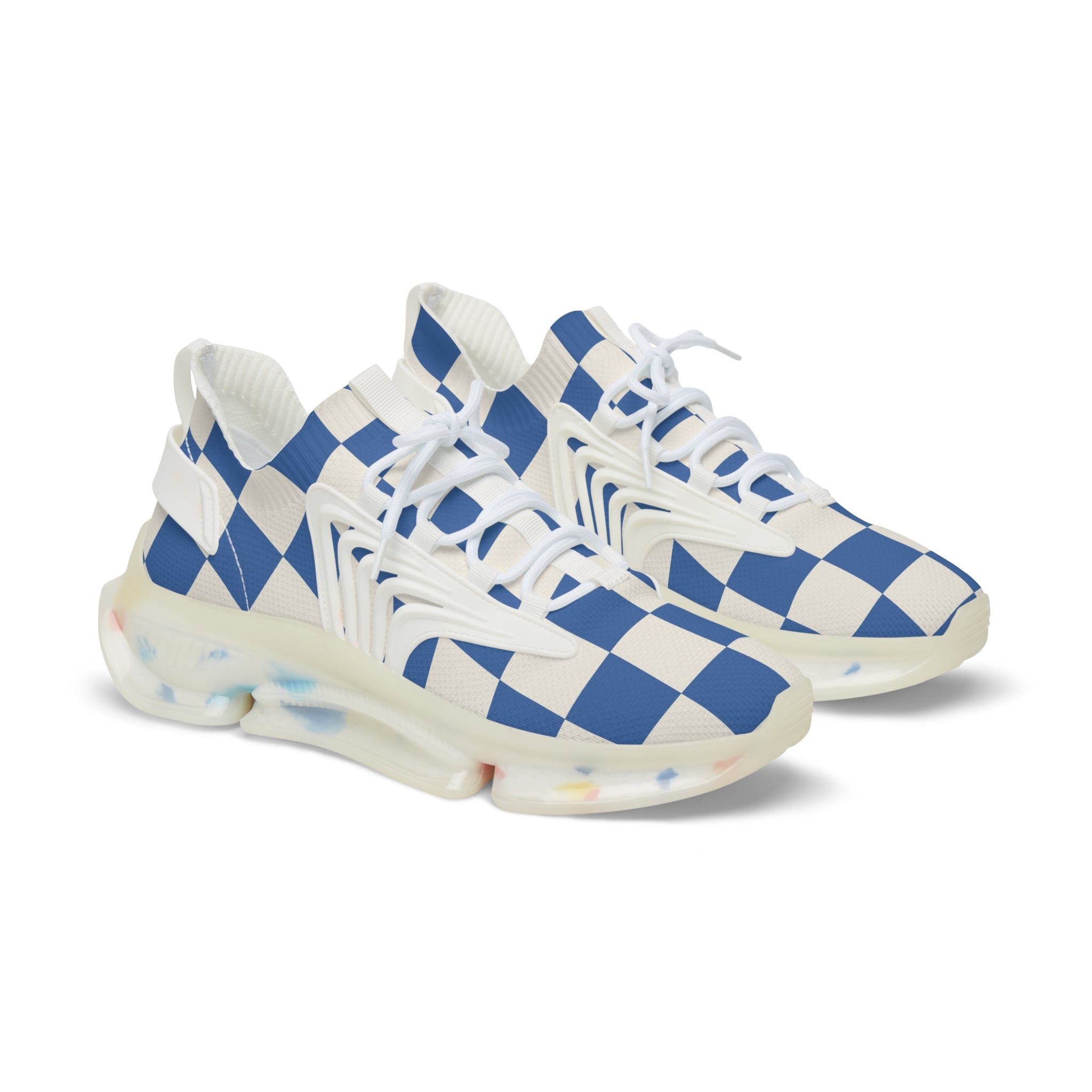 Checkerboard Blue Men's Mesh Sneakers, Artsulli - Art is Long, Life is Short, Shoes, Color, White sole, Size, US 5, , , 33238632753074901623