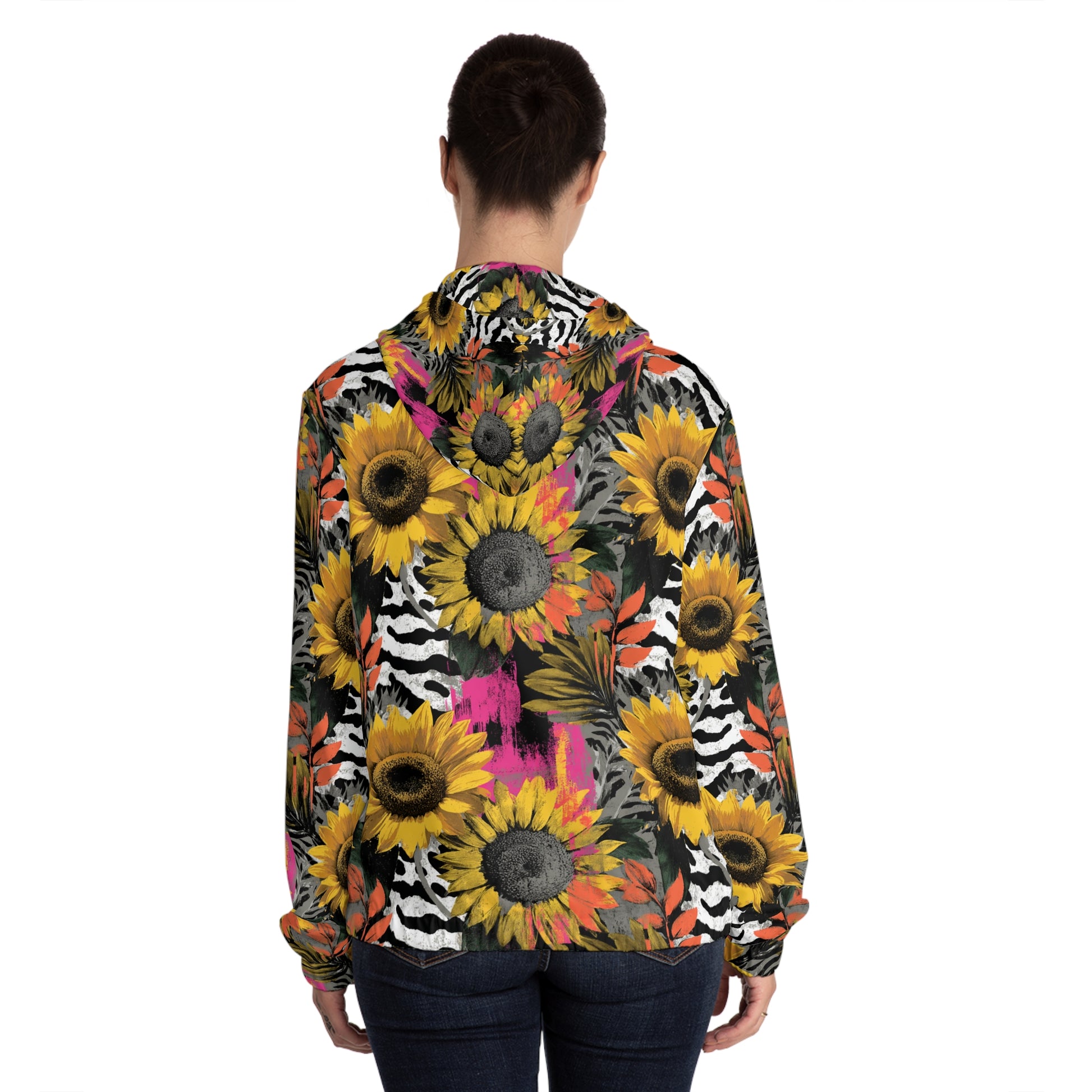 Zebra Stripes x Sunflowers Multi-Color Women’s Full-Zip Hoodie (AOP), Artsulli - Art is Long, Life is Short, All Over Prints, , , , , , , 