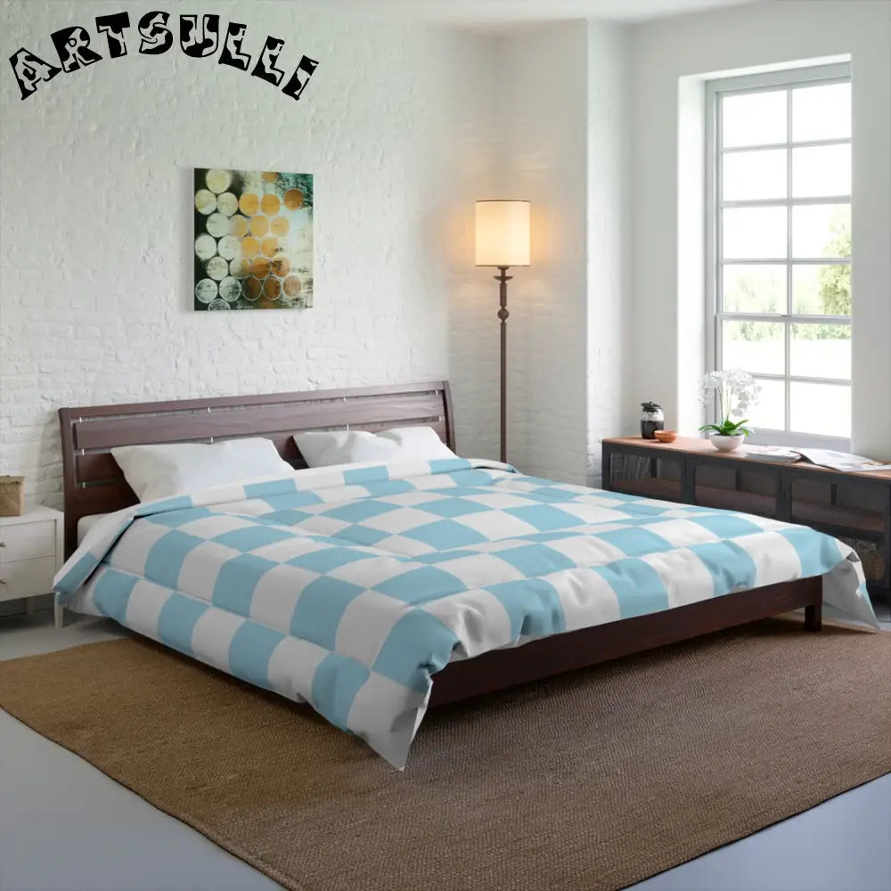 JAKKOUTTHEBXX Checkerboard Sky Blue Comforter JAKKOUTTHEBXX Artsulli