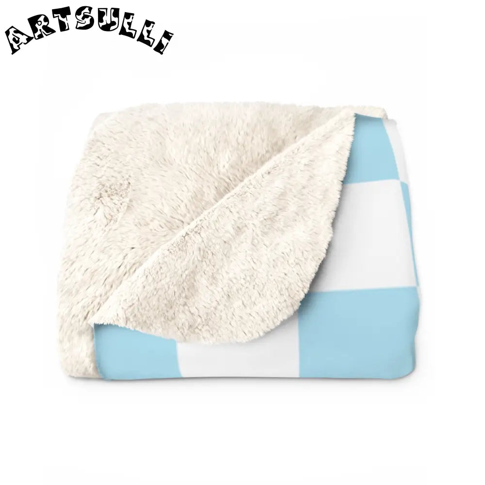 JAKKOUTTHEBXX Checkerboard Sky Blue Sherpa Fleece Blanket