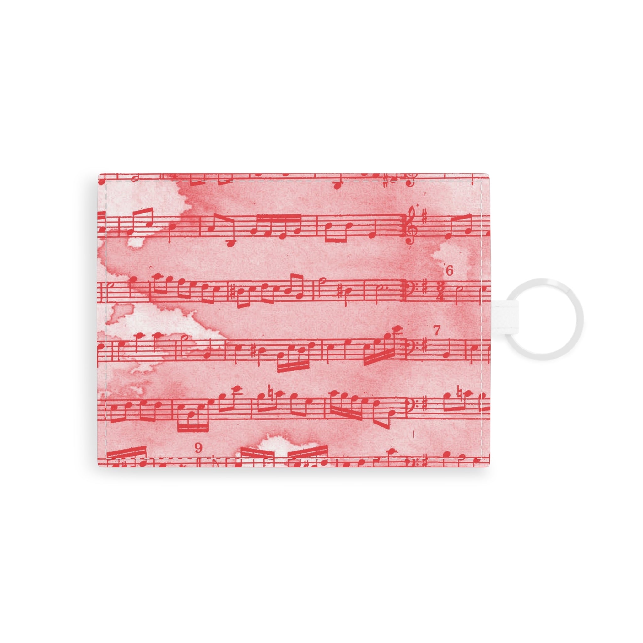 Drip Spill Type Beat Sheet Music Red Saffiano Leather Card Holder, Artsulli - Art is Long, Life is Short, Accessories, Size, One size, Color, White, , , 26933996354028521066