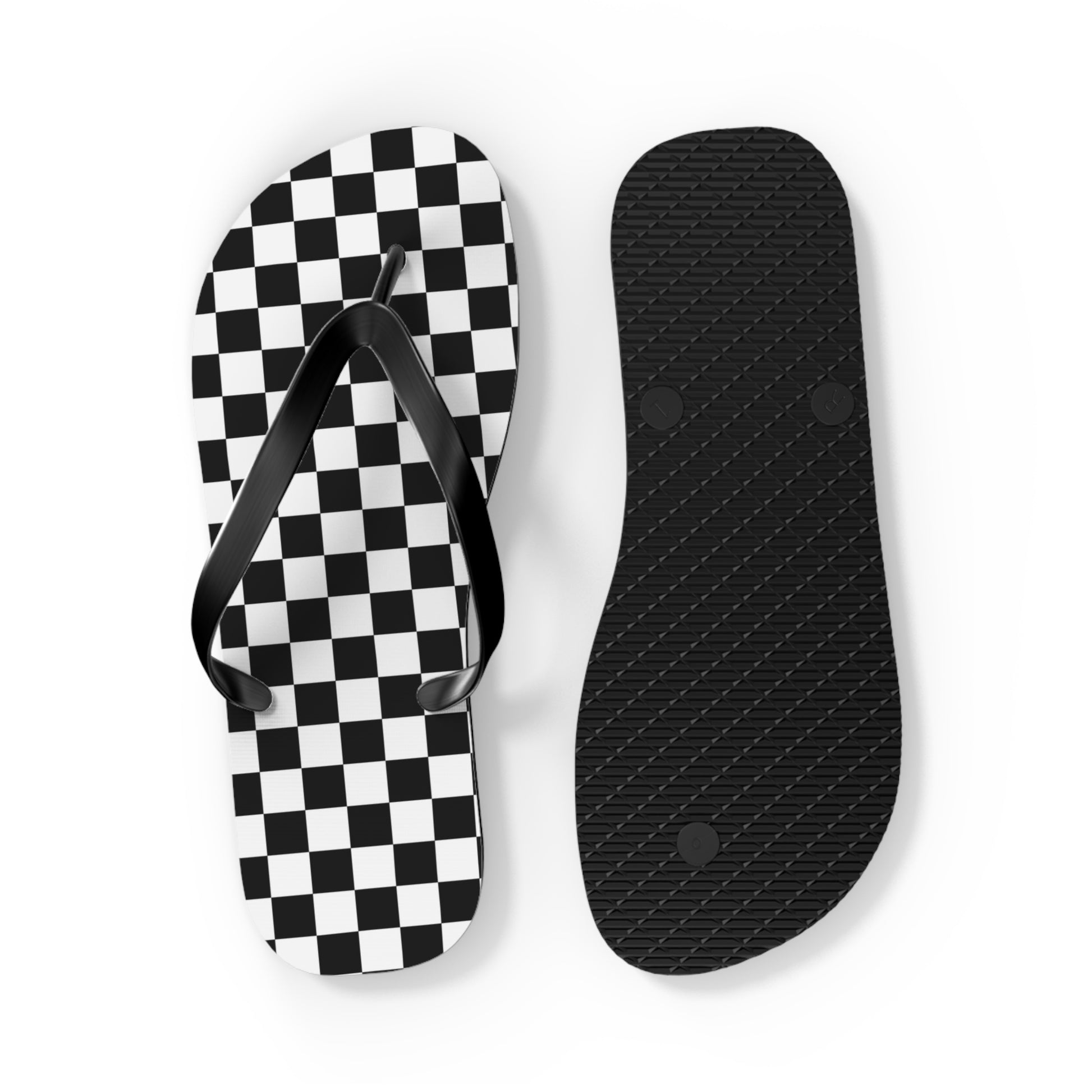 Checkerboard White and Black Flip Flops, Artsulli - Art is Long, Life is Short, Shoes, , , , , , , 