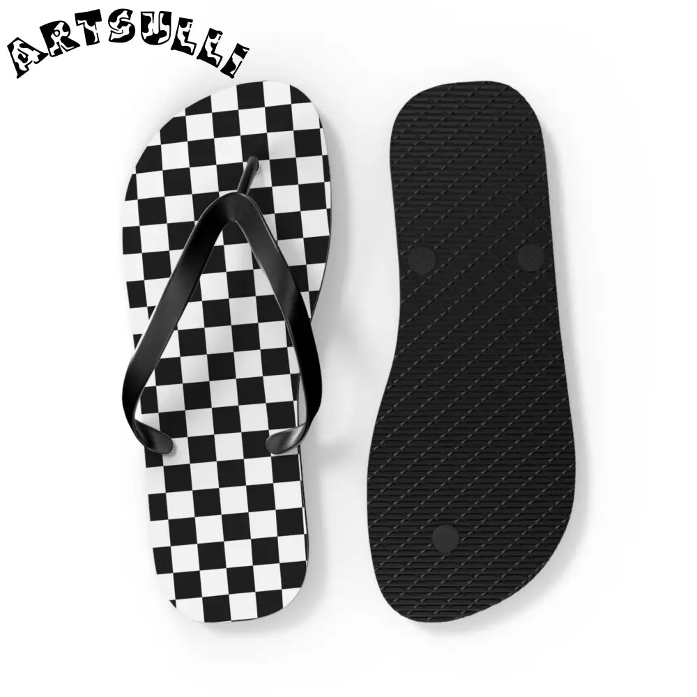 JAKKOUTTHEBXX Checkerboard White and Black Flip Flops JAKKOUTTHEBXX