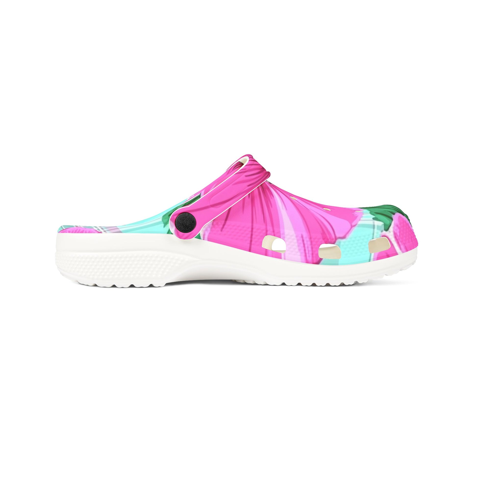 Plaid Hibiscus Pink and Yellow EVA Foam Rubber Shoes (AOP), Artsulli - Art is Long, Life is Short, Shoes, , , , , , , 