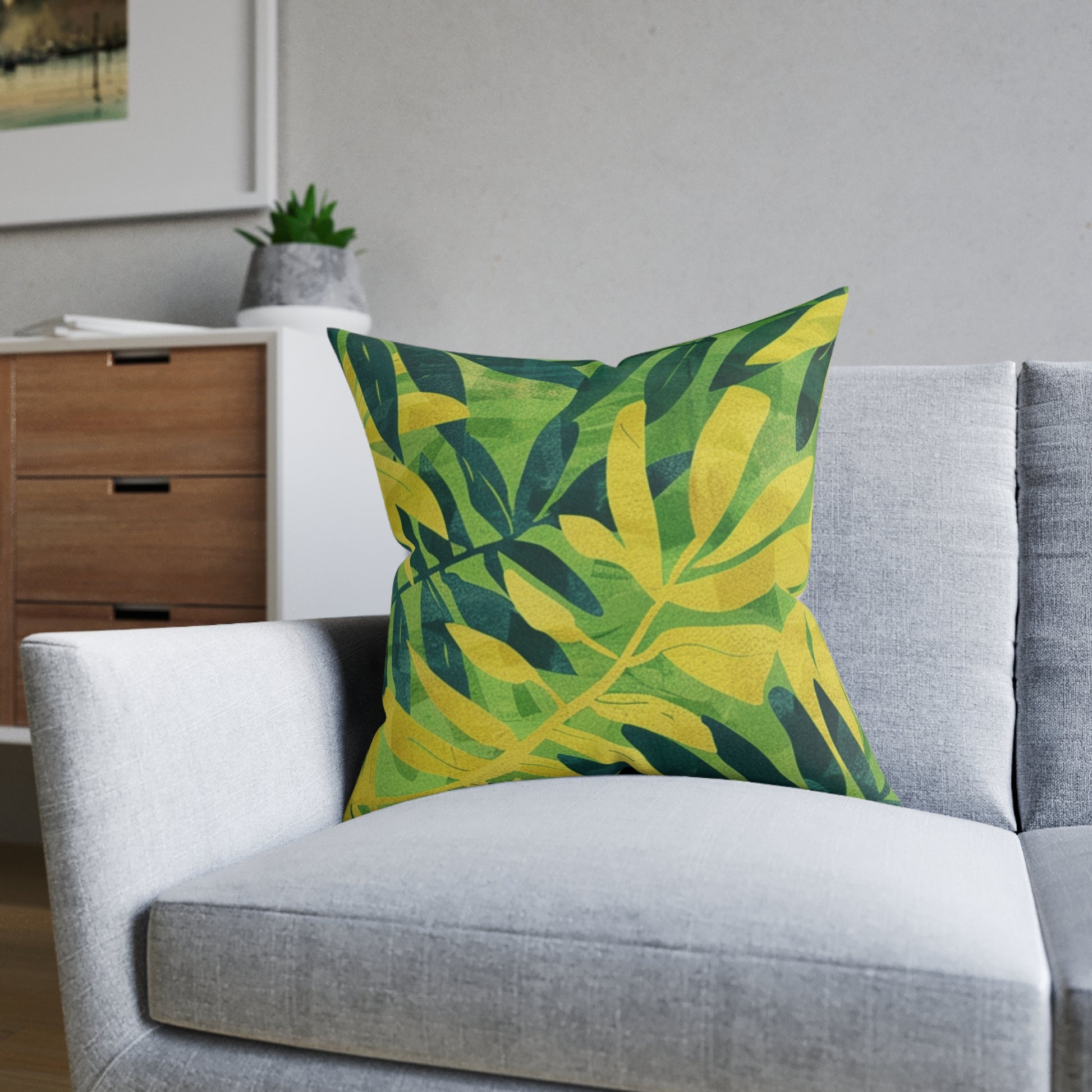 Green Leaf x Yellow Leaf x Tropical x Jungle Square Pillow, Artsulli - Art is Long, Life is Short, Home Decor, , , , , , , 