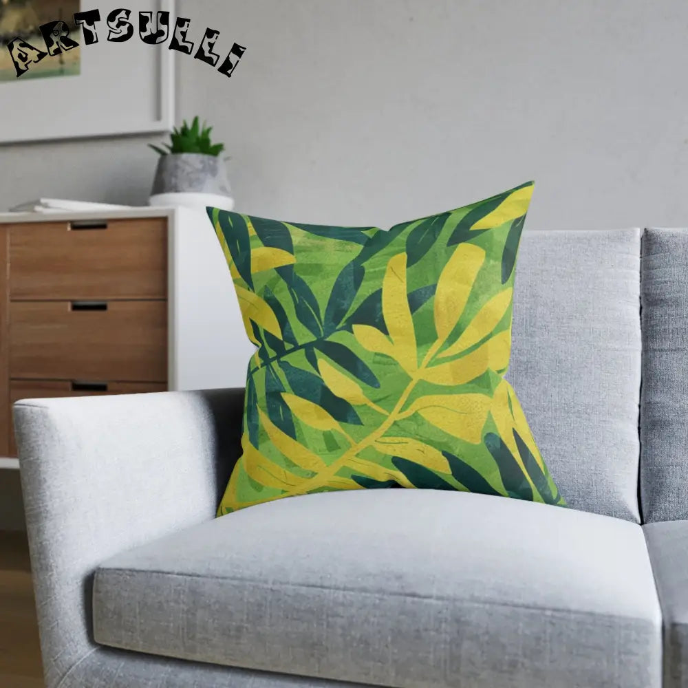 JAKKOUTTHEBXX Tropical Leaf Faux Suede Square Pillow JAKKOUTTHEBXX