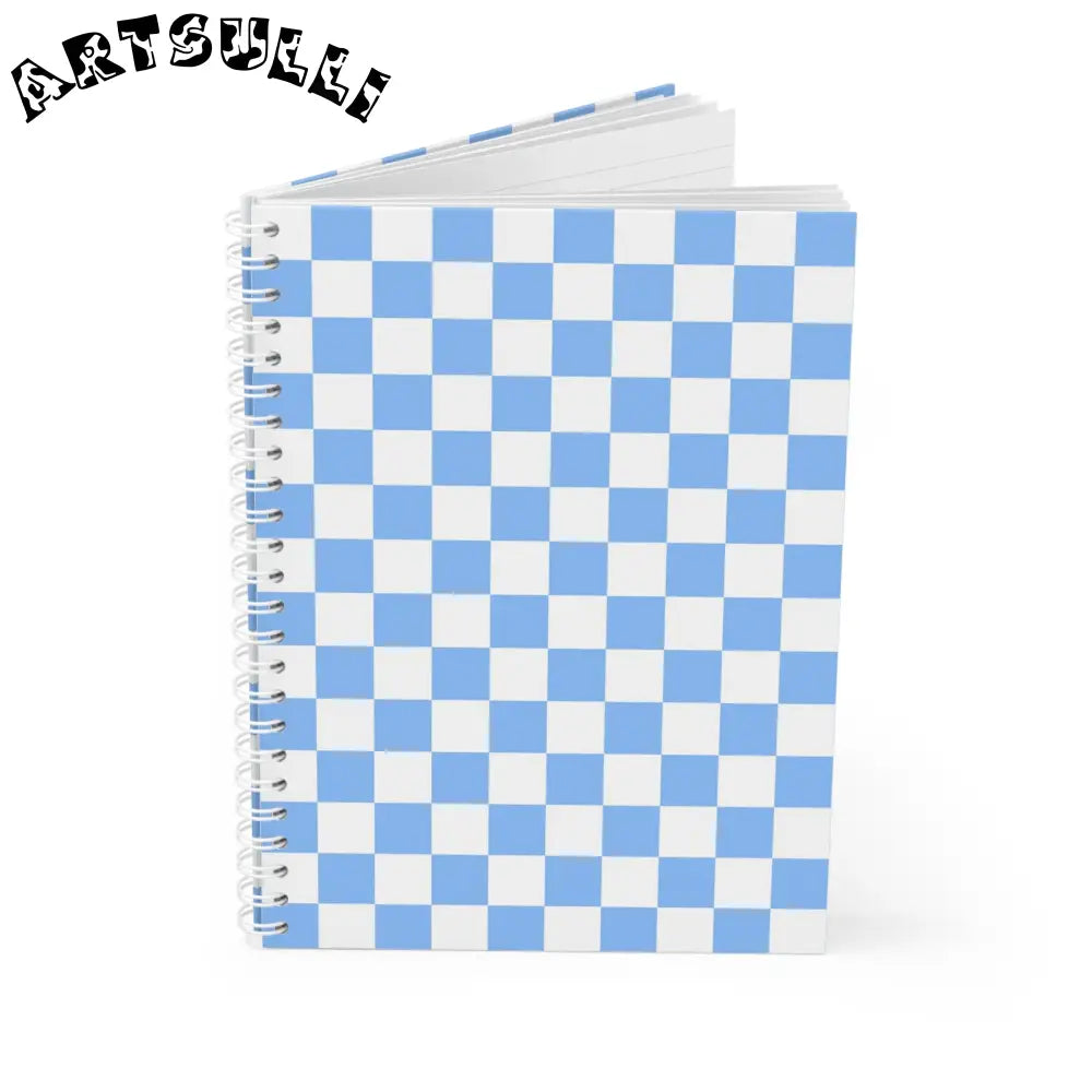 JAKKOUTTHEBXX Checkerboard White and Light Blue Spiral Notebook