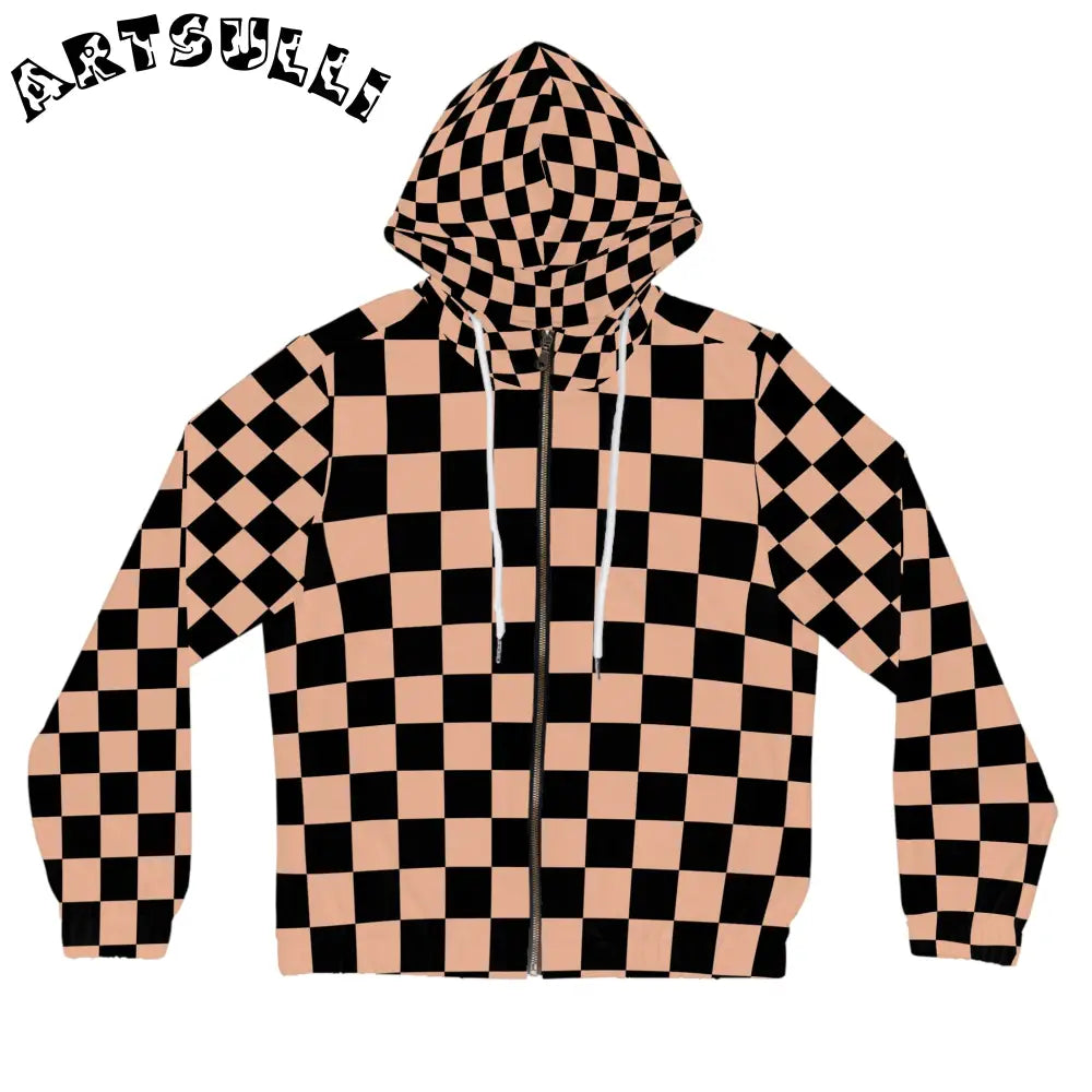 JAKKOUTTHEBXX Checkerboard Soft Orange and Black Women’s Full-Zip