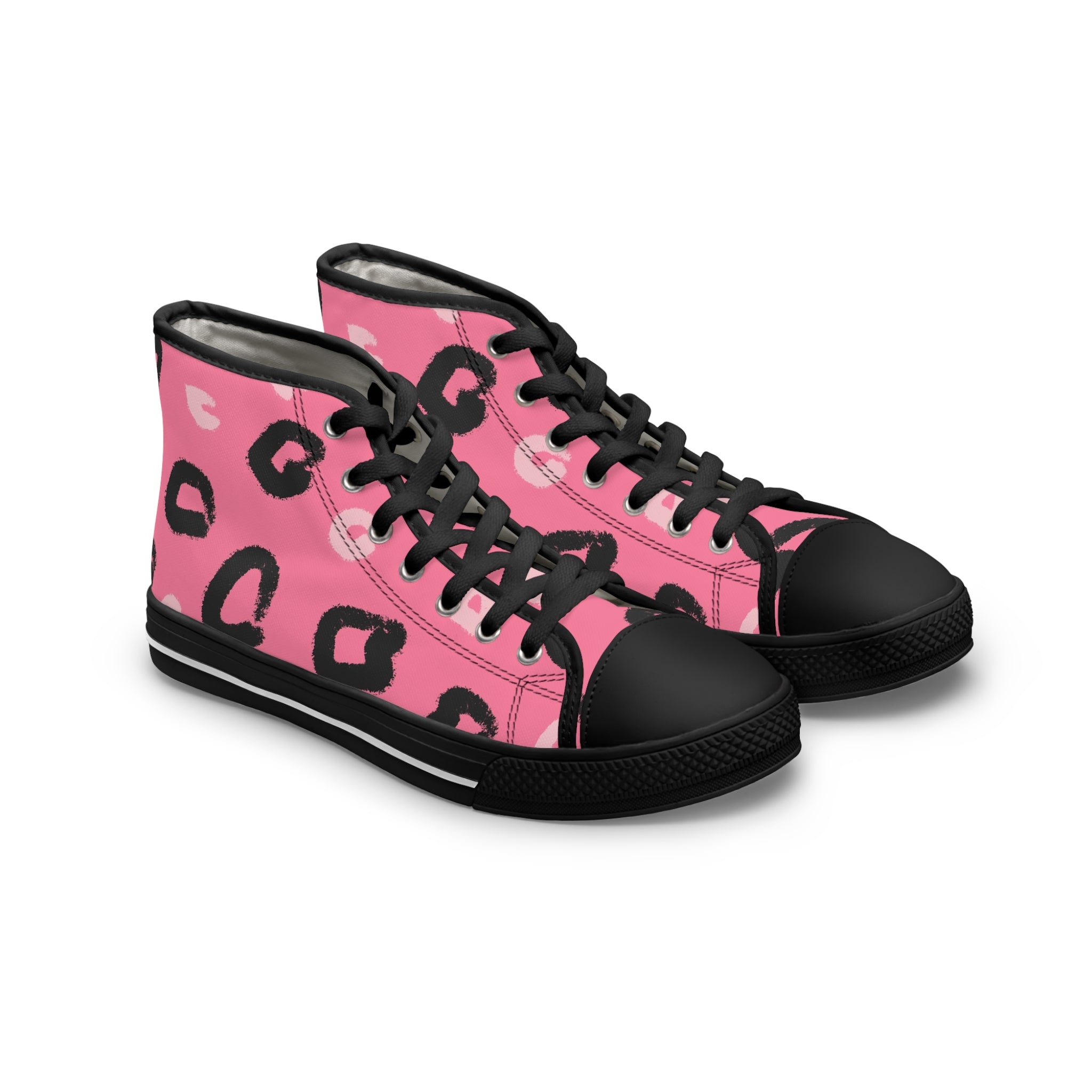 Leopard Print Pink Women's High Top Sneakers, Artsulli - Art is Long, Life is Short, Shoes, Size, US 5.5, Color, Black sole, , , 16072730920242198408