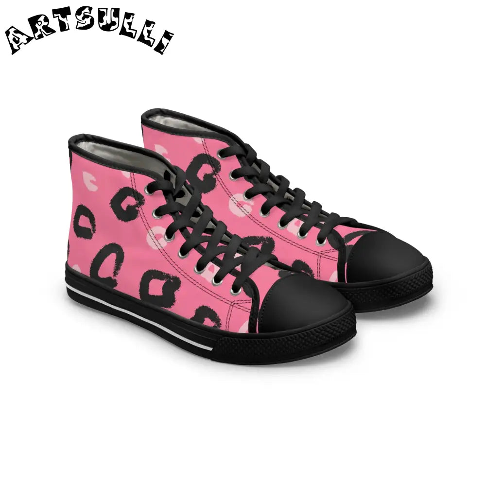 JAKKOUTTHEBXX Pink Leopard Canvas Womens High Top Sneakers 2025