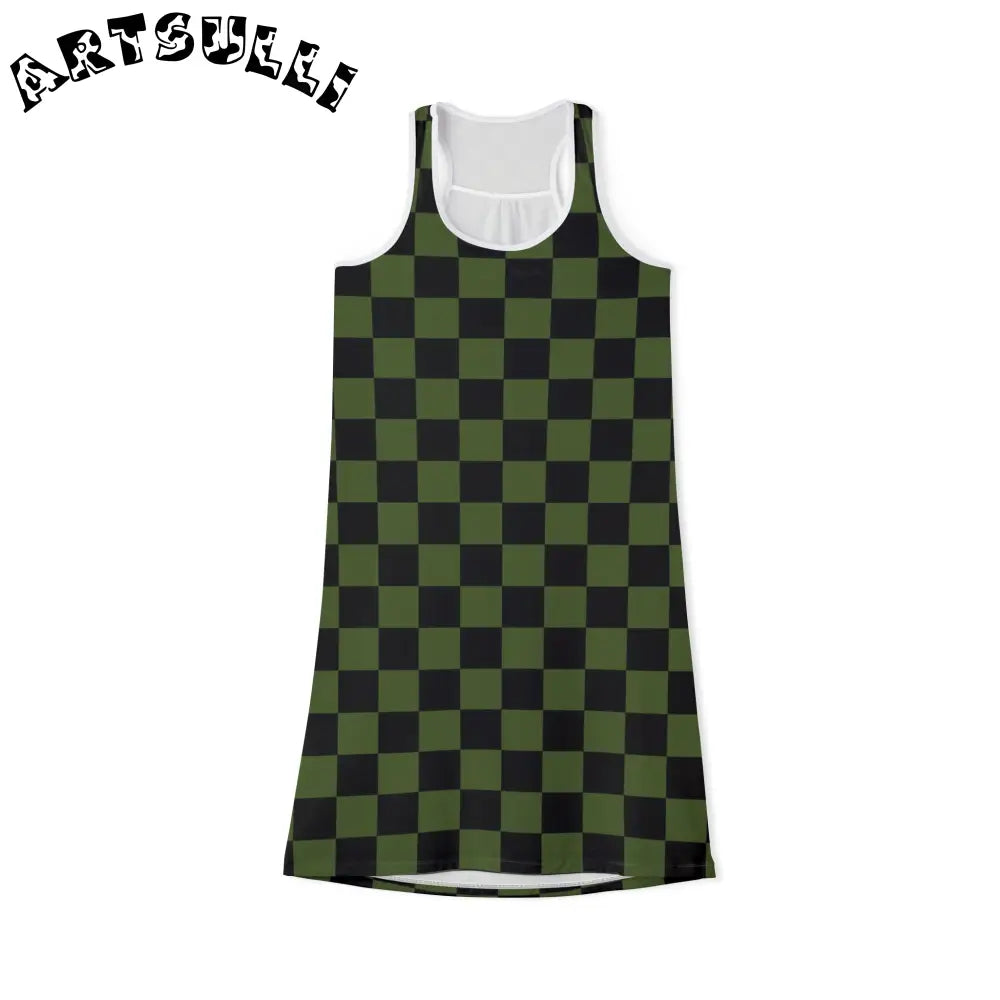 JAKKOUTTHEBXX Checkerboard Olive Green and Black Women’s Racerback