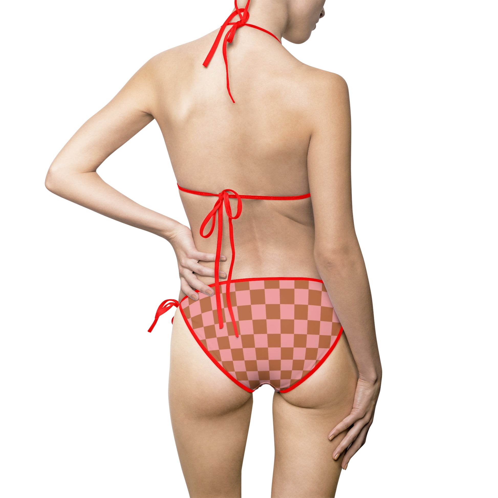 Chessboard Pink and Brown Women's Bikini Swimsuit (AOP), Artsulli - Art is Long, Life is Short, All Over Prints, , , , , , , 