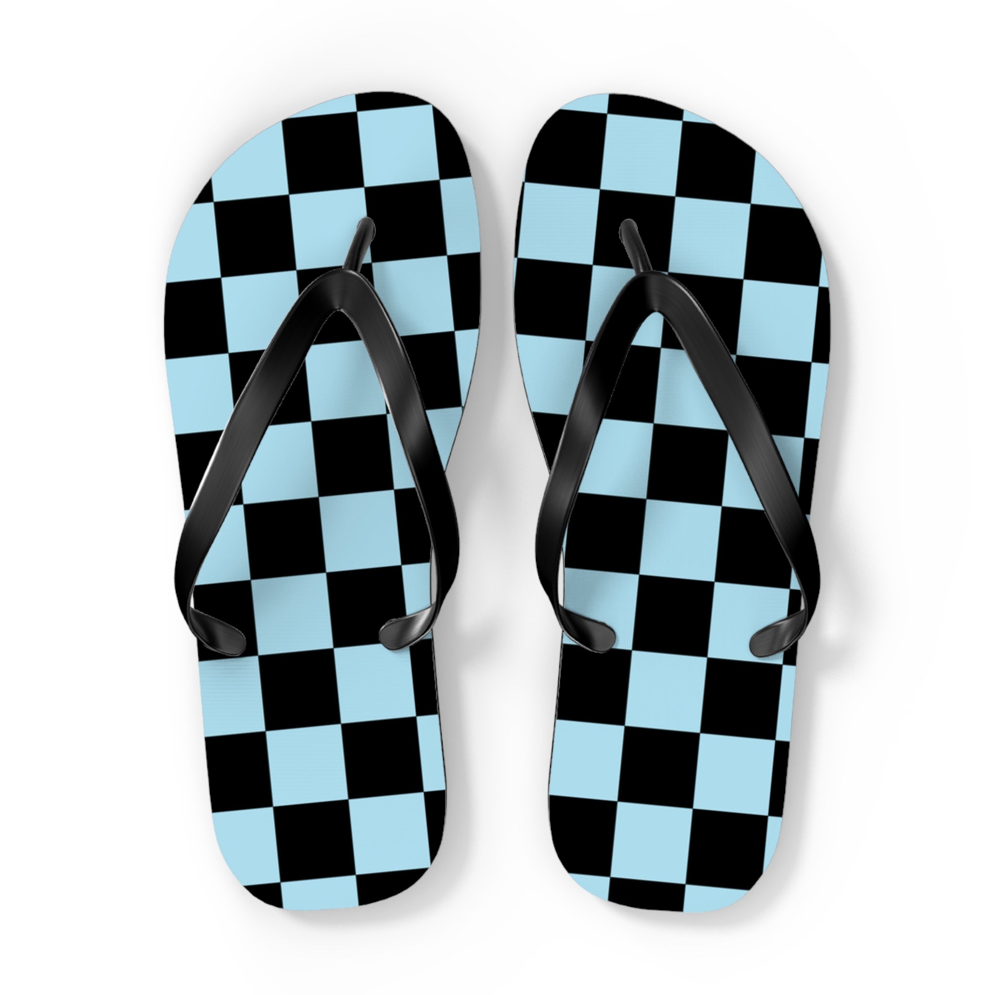 Checkerboard Black and Blue Flip Flops, Artsulli - Art is Long, Life is Short, Shoes, Size, XL, Color, Black sole, , , 17941952134152395165