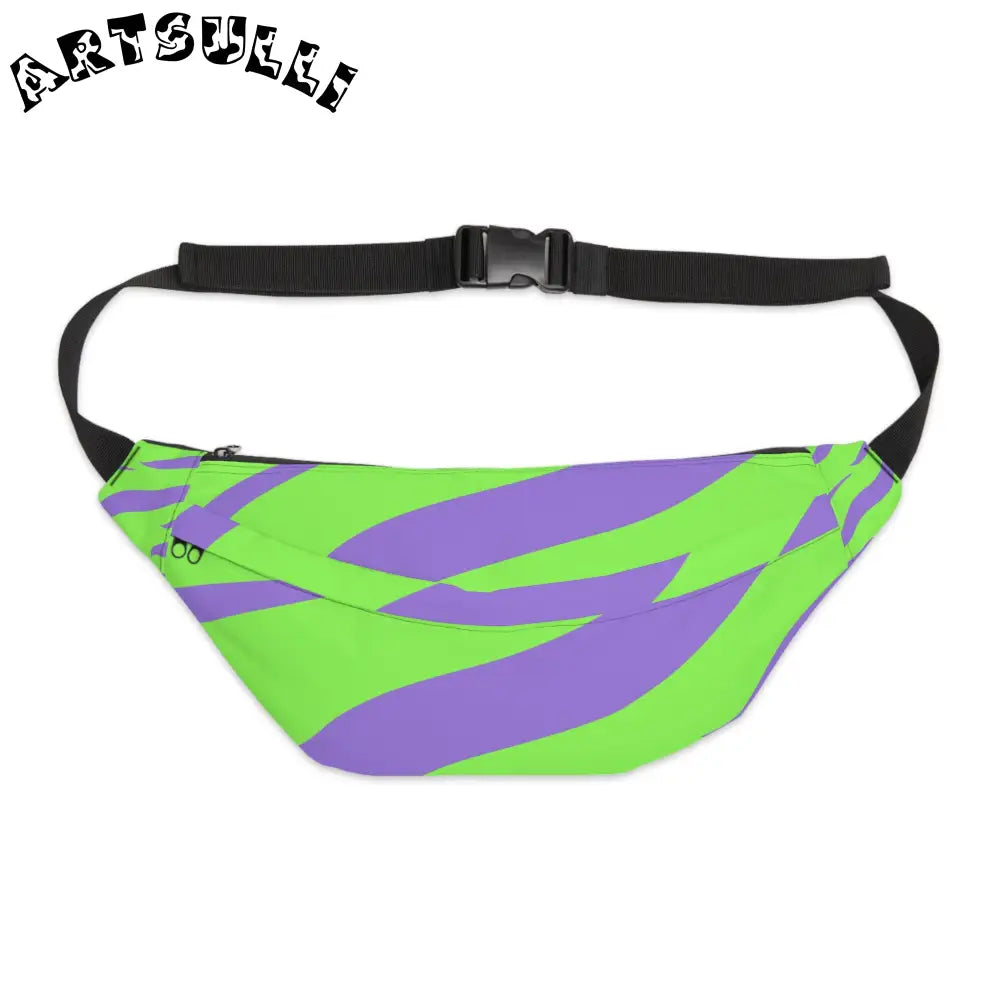 JAKKOUTTHEBXX Tyrannosaurus Print Green and Purple Large Fanny Pack