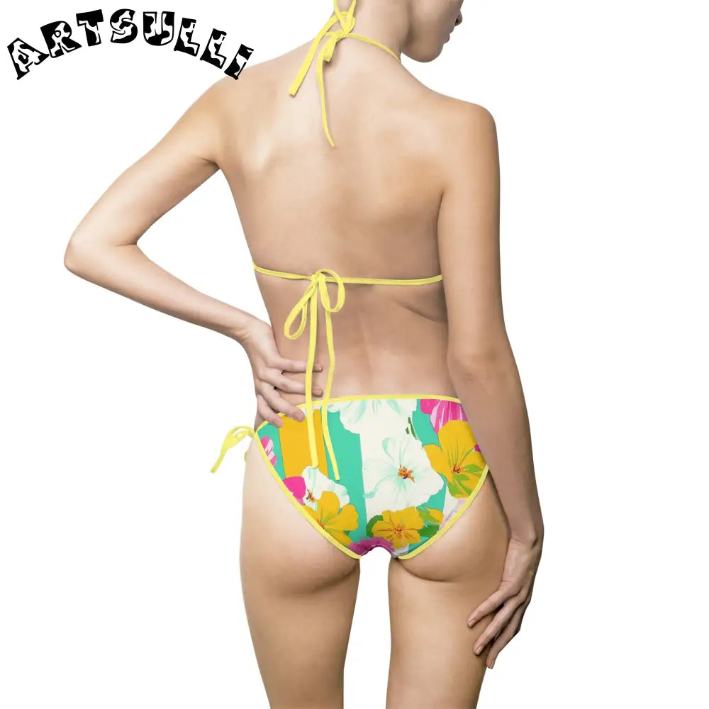 JAKKOUTTHEBXX Sublimation Technique Floral Halter Bikini Swimsuit