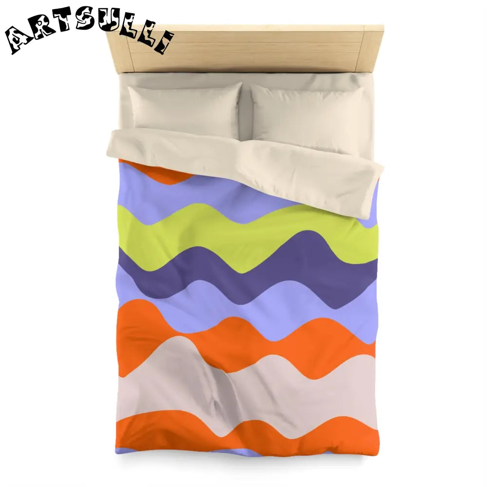 JAKKOUTTHEBXX Waves Red and Blue Microfiber Duvet Cover