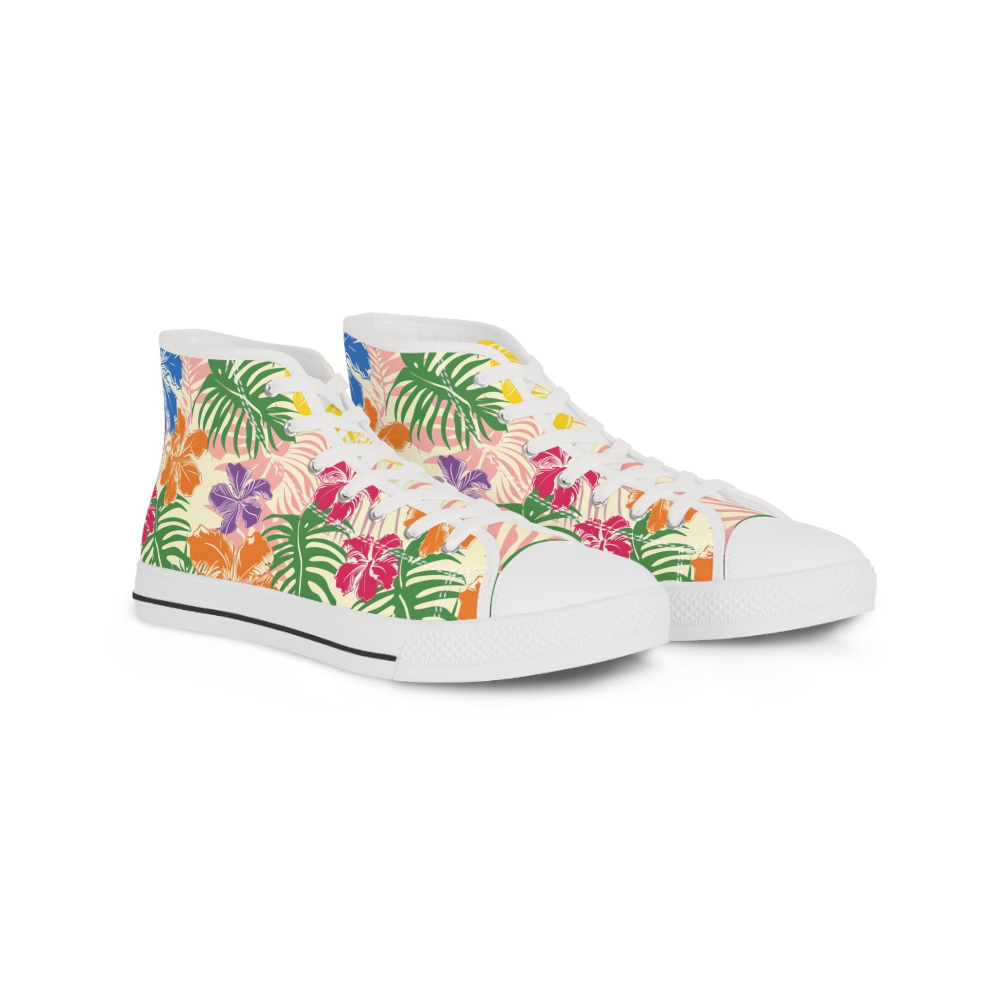 Blooming Tropical Flowers Men's High Top Sneakers, Artsulli - Art is Long, Life is Short, Shoes, Size, US 5, Color, White sole, , , 25142837707926526069