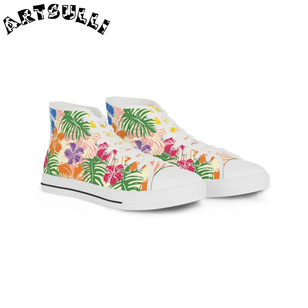 Blooming Tropical Flowers Men's High Top Sneakers, Artsulli - Art is Long, Life is Short, Shoes, Size, US 5, Color, White sole, , , 25142837707926526069
