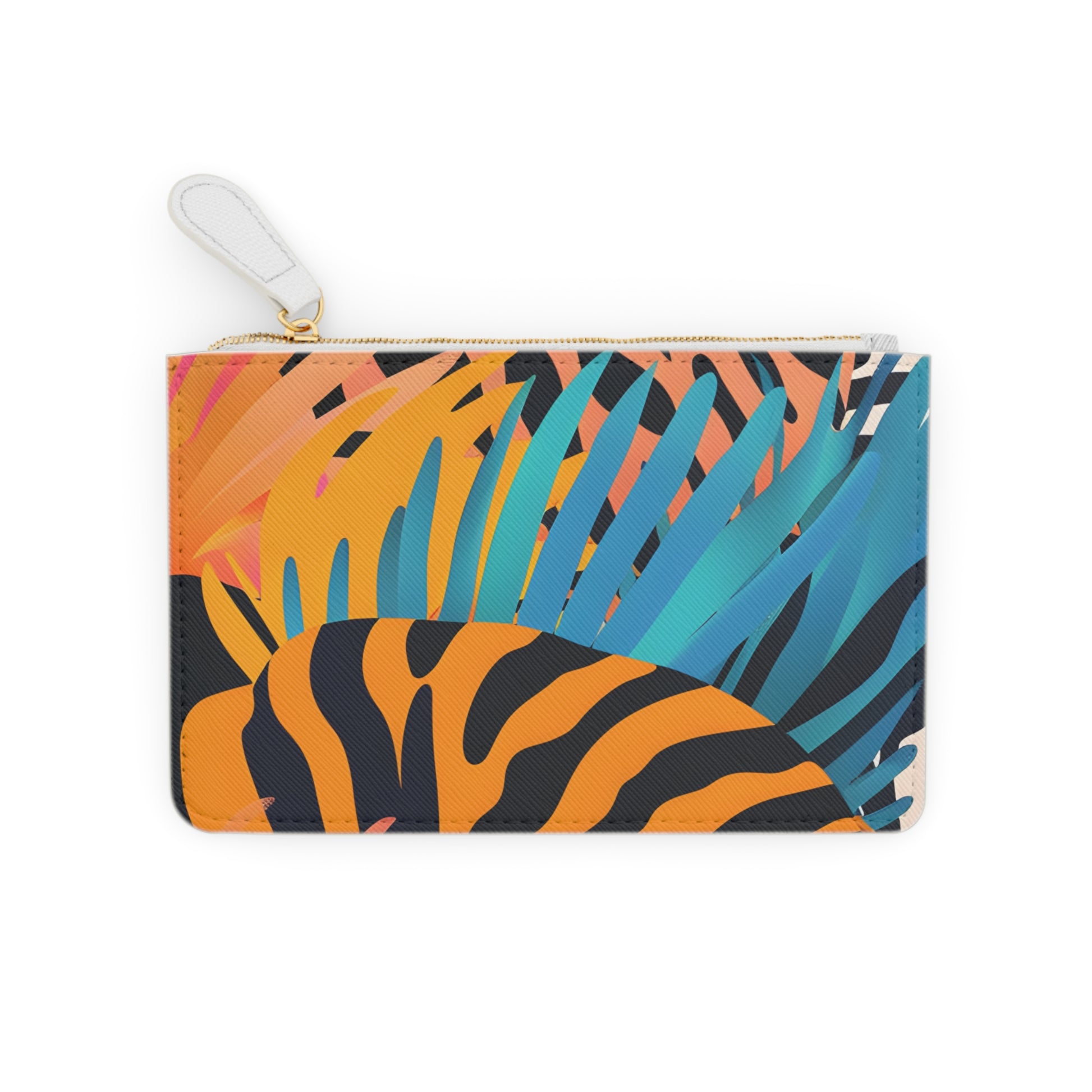 Palm Leaves x Zebra Stripes x Tiger Stripes Orange and Blue Mini Clutch Bag, Artsulli - Art is Long, Life is Short, Bags, , , , , , , 