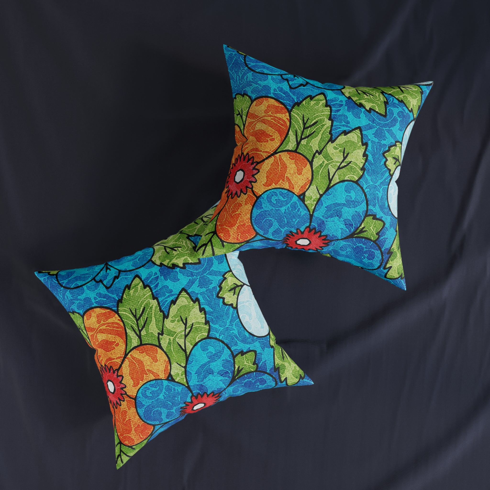 Blue Orange Groovy Square Pillow, Artsulli - Art is Long, Life is Short, Home Decor, , , , , , , 