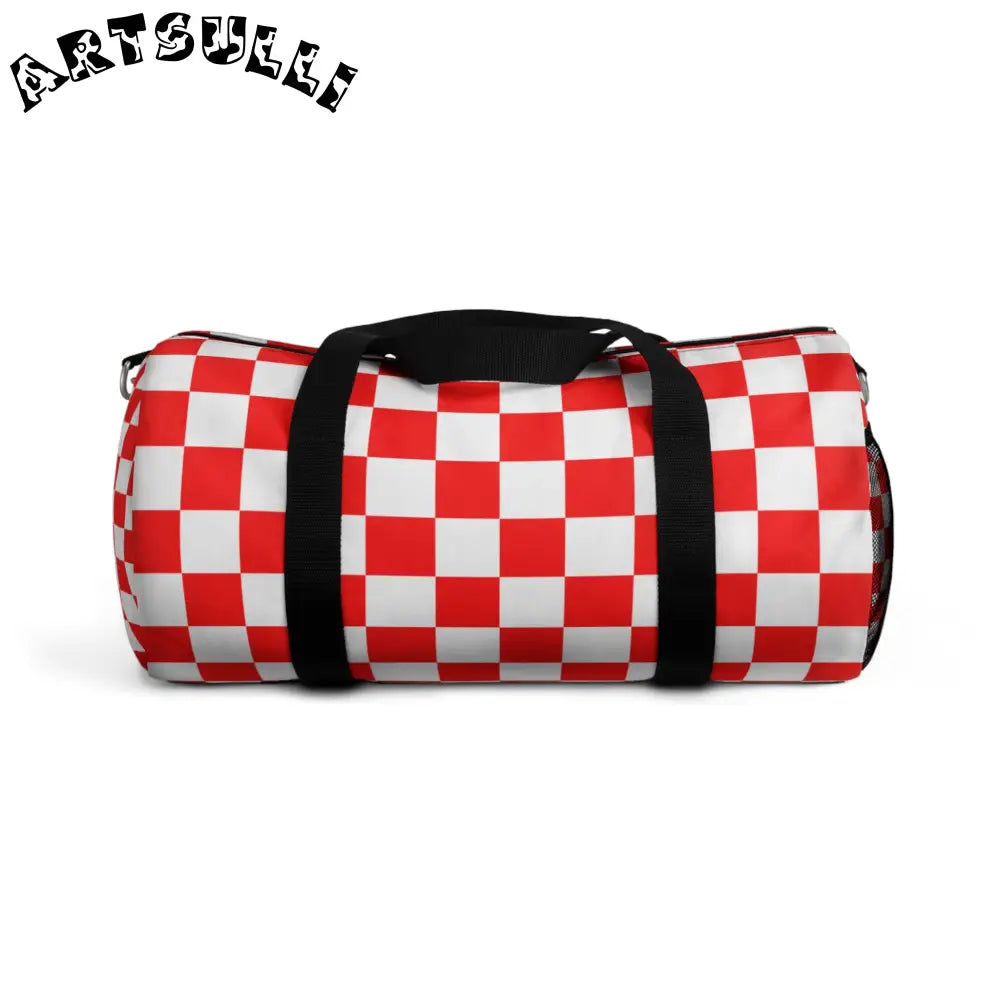 JAKKOUTTHEBXX Checkerboard Red and White Duffel Bag JAKKOUTTHEBXX